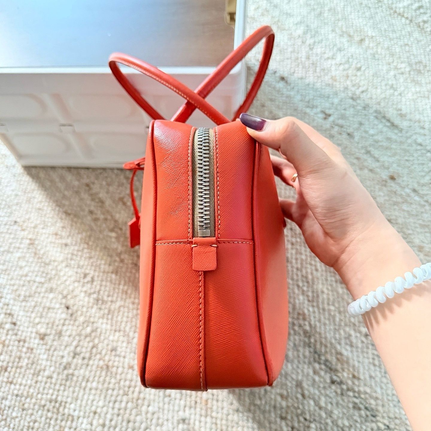 Prada Prada Orange Saffiano Leather Handle Bag Size ONE SIZE - 4 Thumbnail