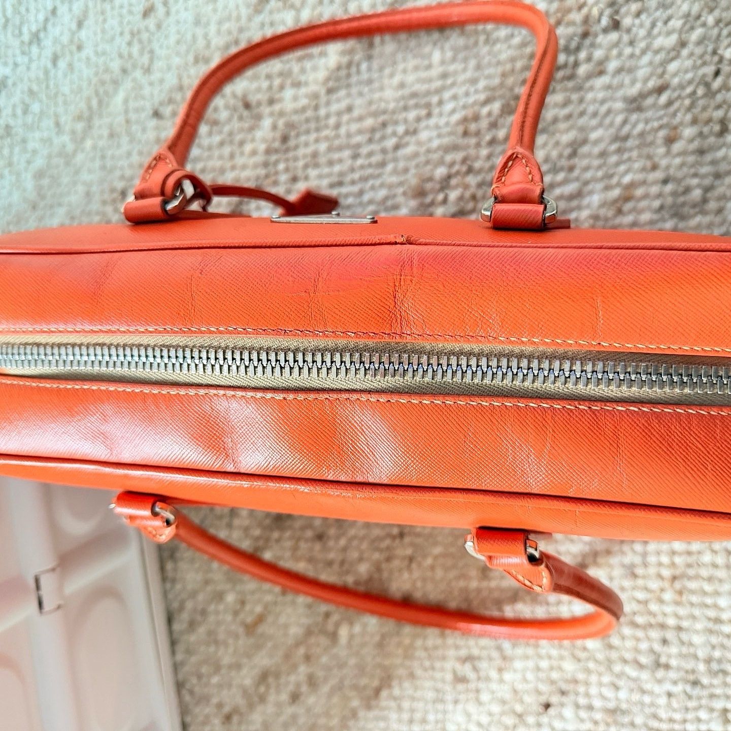 Prada Prada Orange Saffiano Leather Handle Bag Size ONE SIZE - 11 Thumbnail