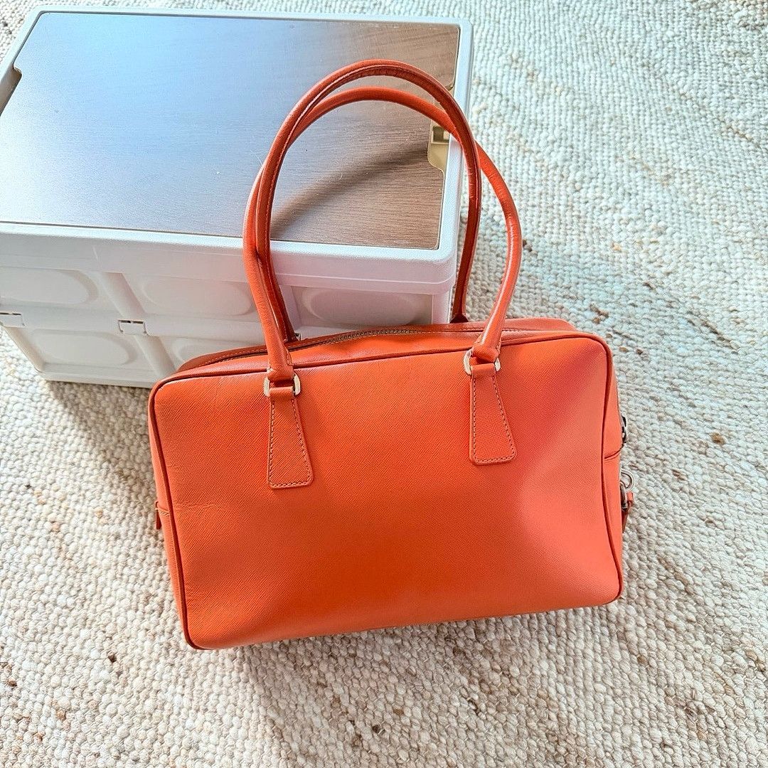 Prada Prada Orange Saffiano Leather Handle Bag Size ONE SIZE - 3 Thumbnail