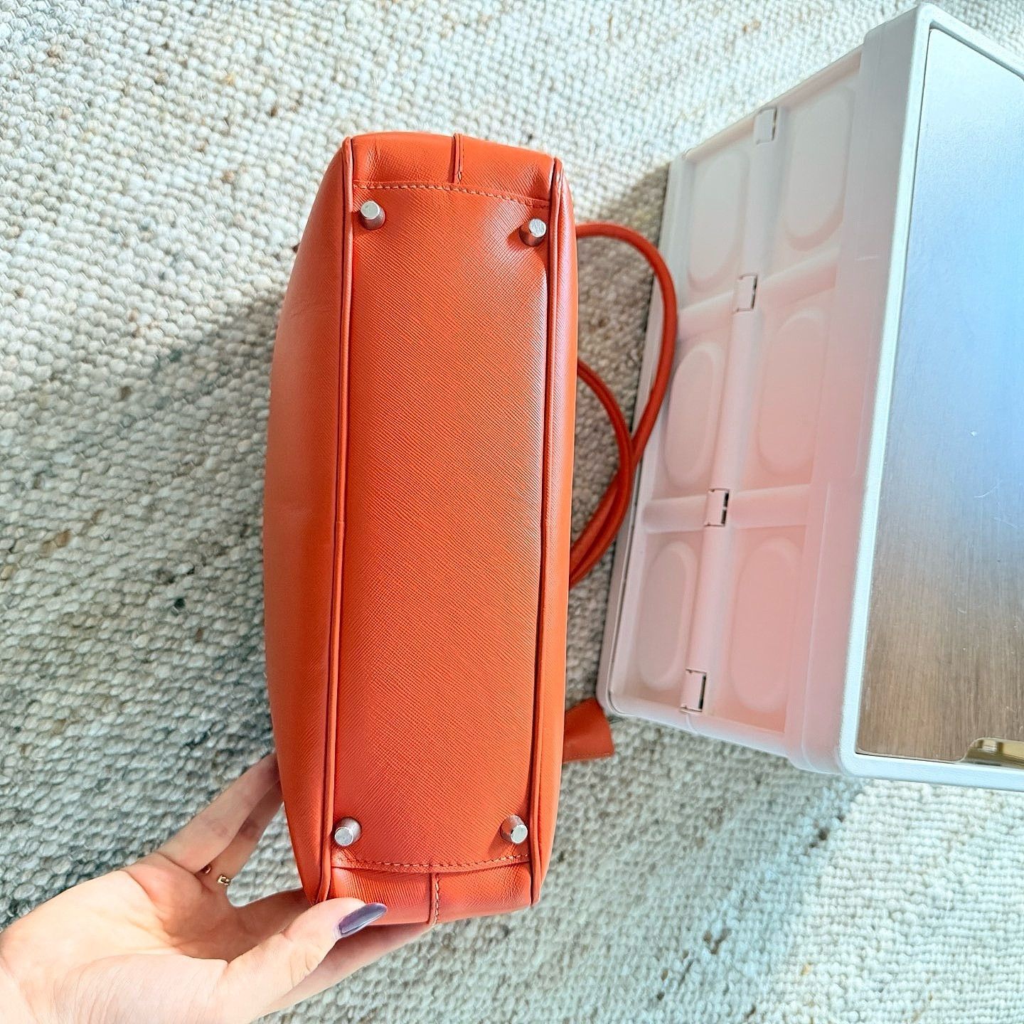 Prada Prada Orange Saffiano Leather Handle Bag Size ONE SIZE - 8 Thumbnail
