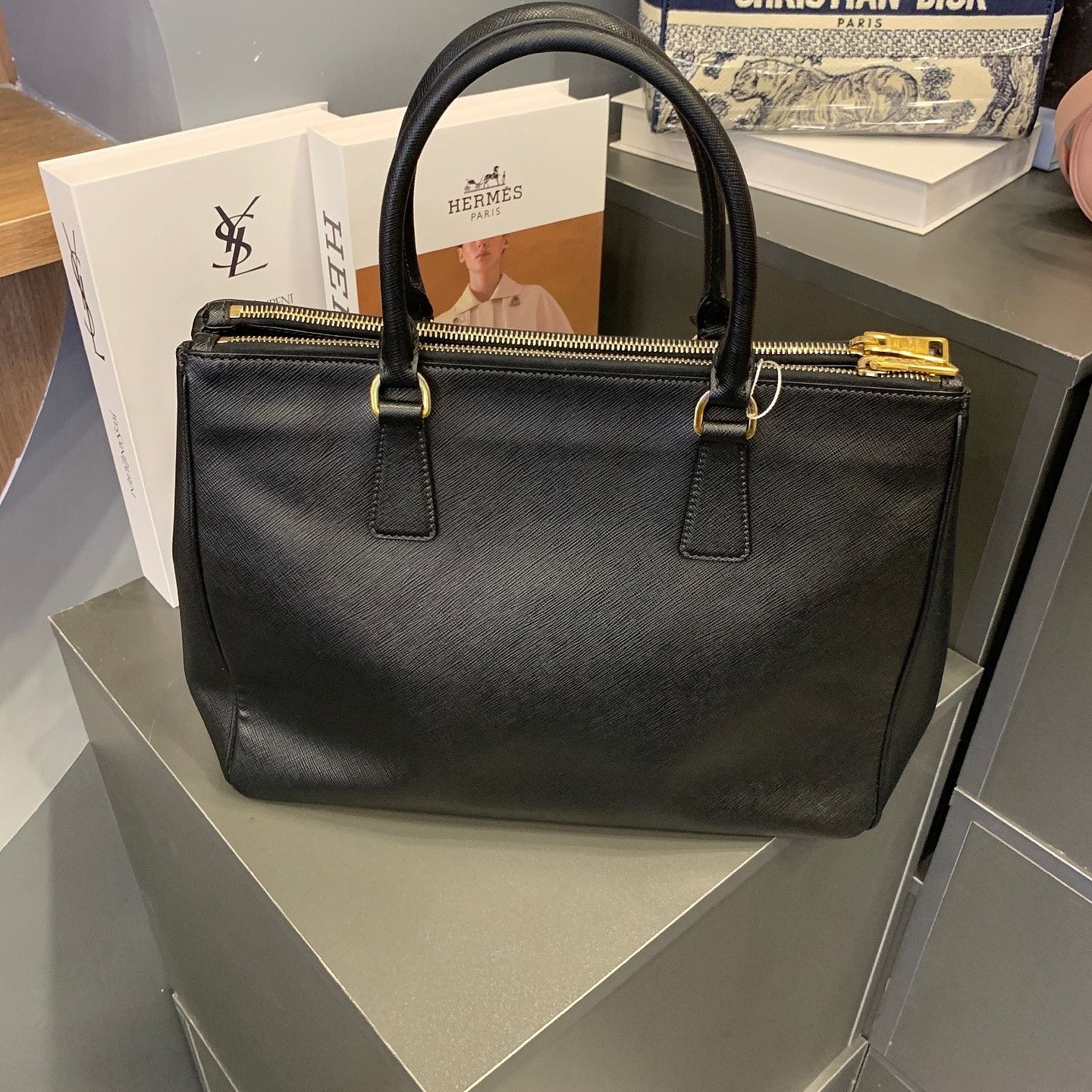 Prada Prada Saffiano Leather Triangle Logo Handle Bag Size ONE SIZE - 3 Thumbnail