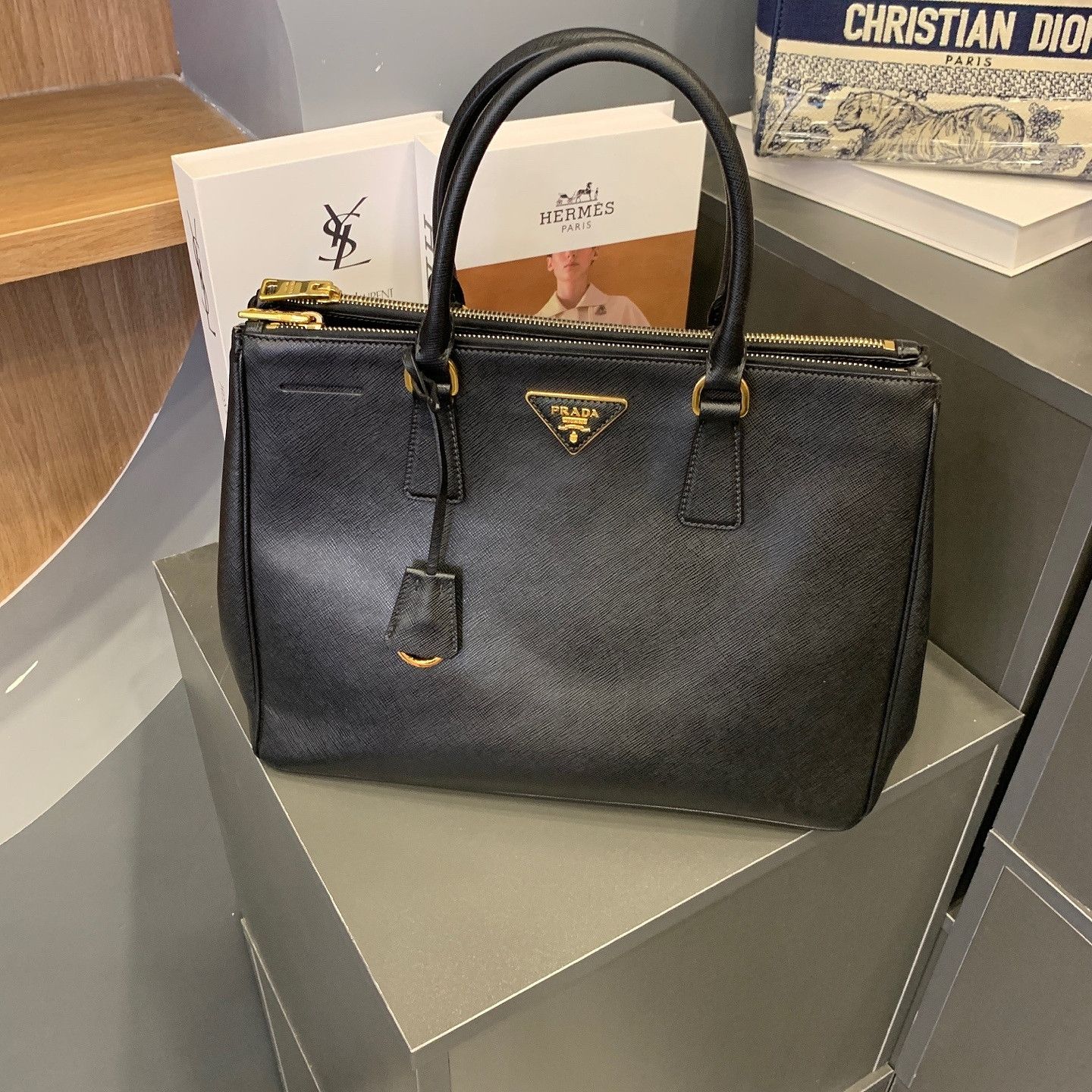 Prada Prada Saffiano Leather Triangle Logo Handle Bag Size ONE SIZE - 2 Thumbnail