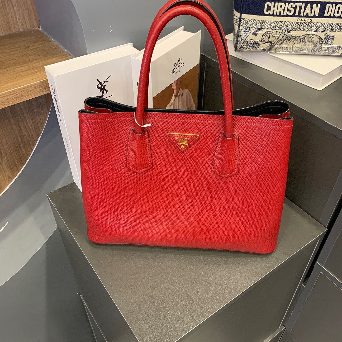 Prada Prada Saffiano Leather Triangle Logo Tote Bag Size ONE SIZE - 2 Thumbnail