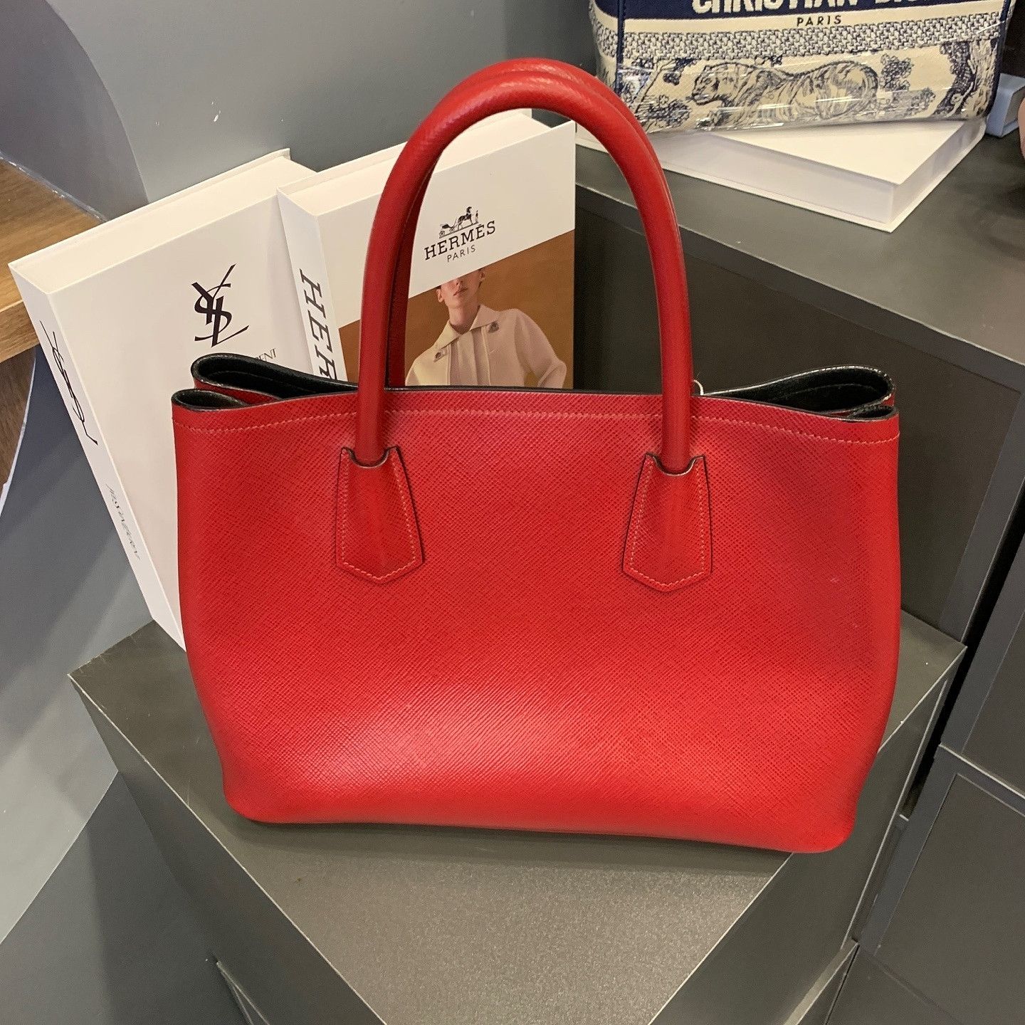 Prada Prada Saffiano Leather Triangle Logo Tote Bag Size ONE SIZE - 3 Thumbnail