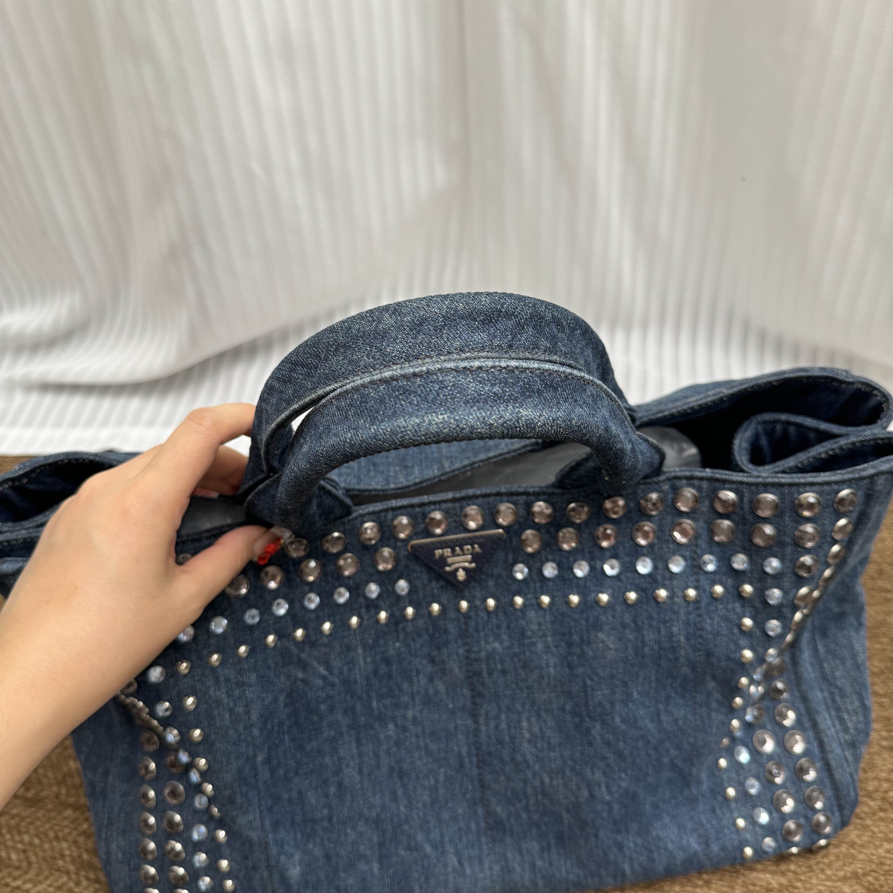 Prada Prada Denim Embellished Tote Bag Size ONE SIZE - 10 Thumbnail