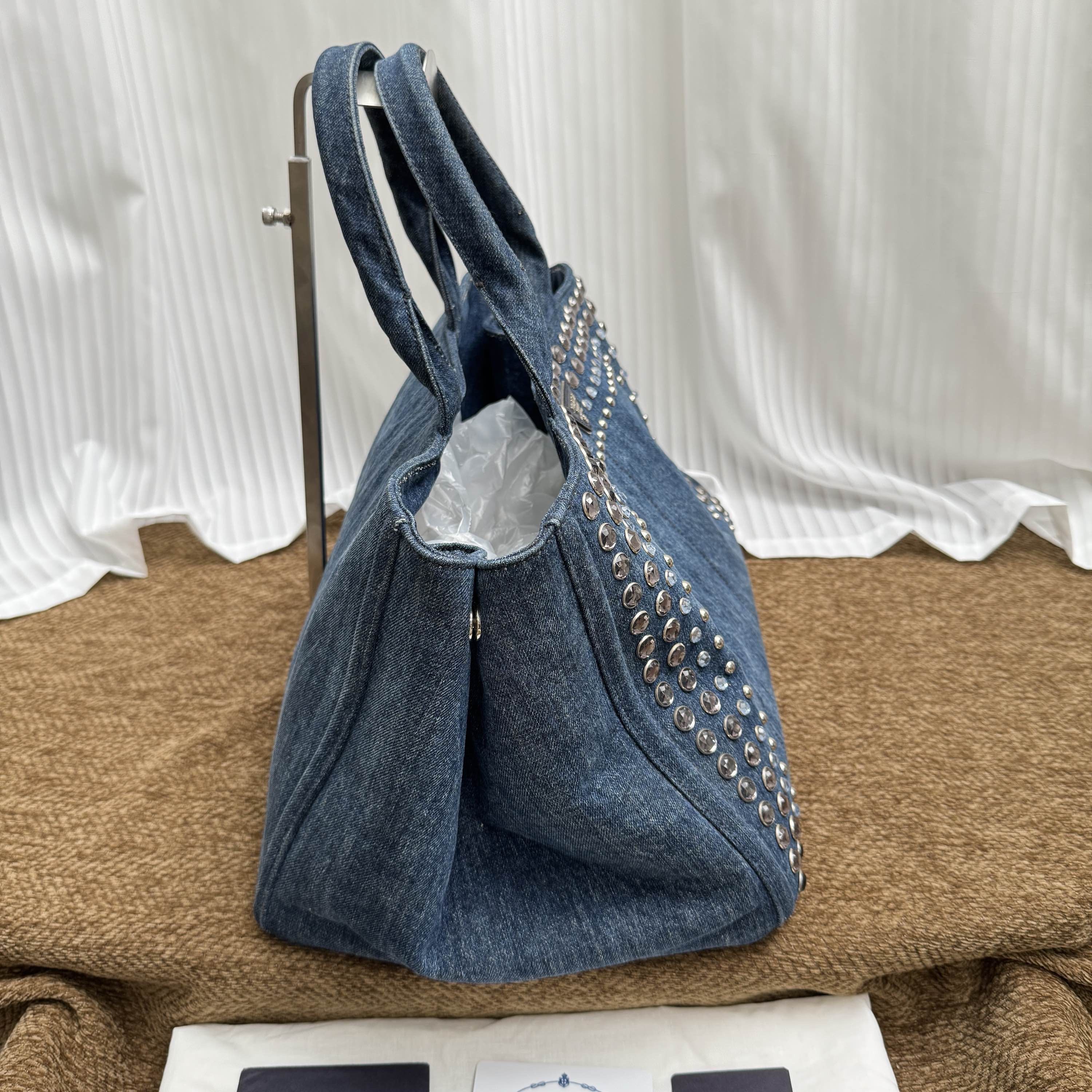 Prada Prada Denim Embellished Tote Bag Size ONE SIZE - 6 Thumbnail