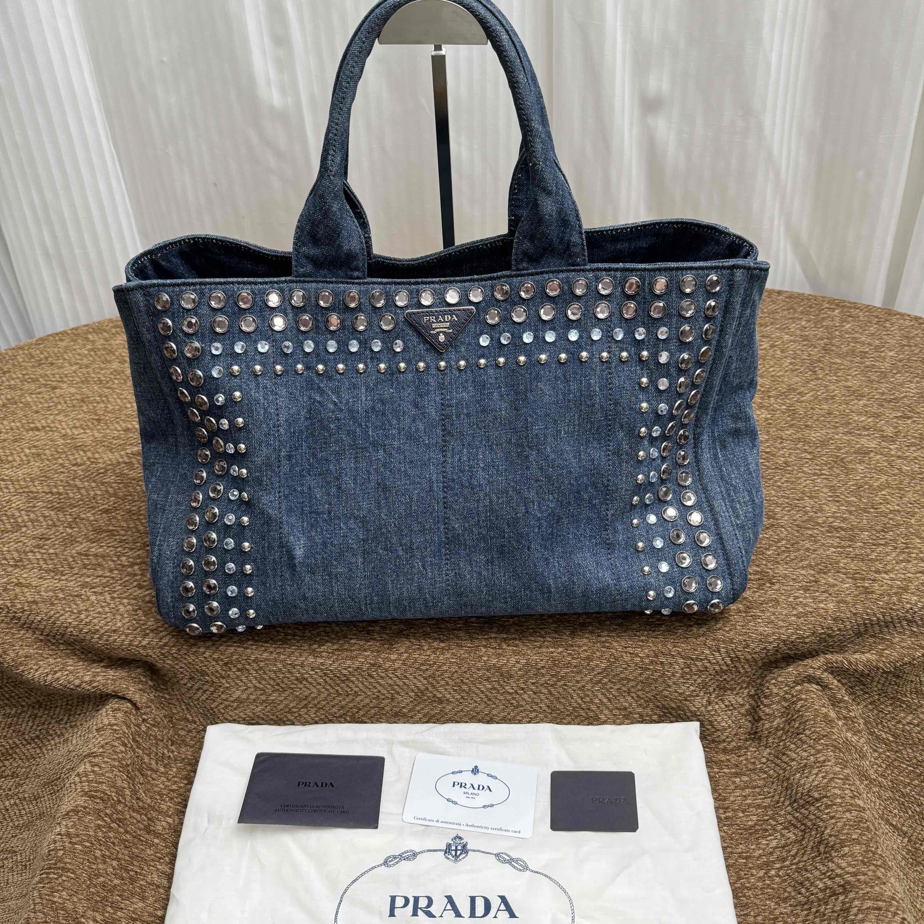 Prada Prada Denim Embellished Tote Bag Size ONE SIZE - 2 Thumbnail