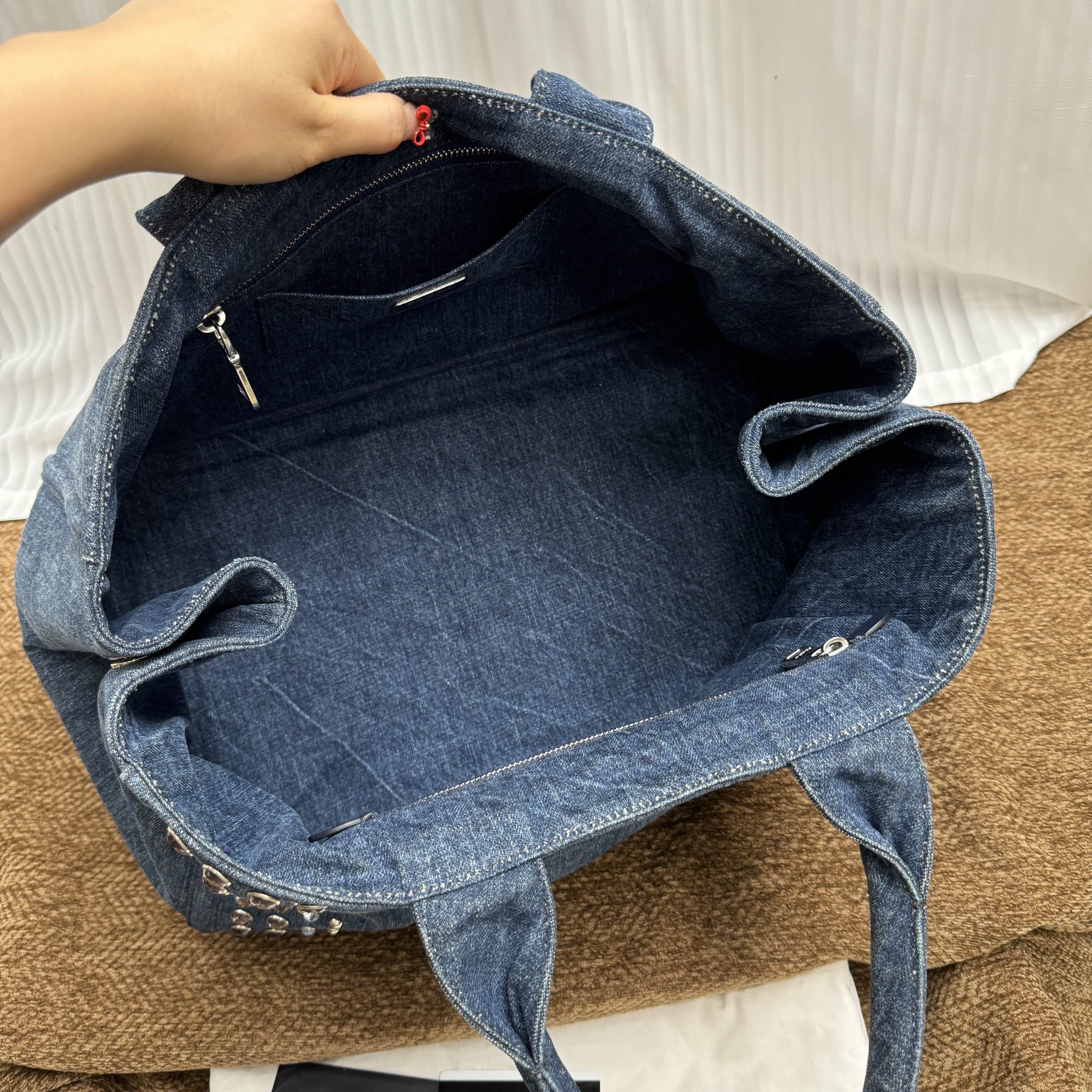 Prada Prada Denim Embellished Tote Bag Size ONE SIZE - 5 Thumbnail