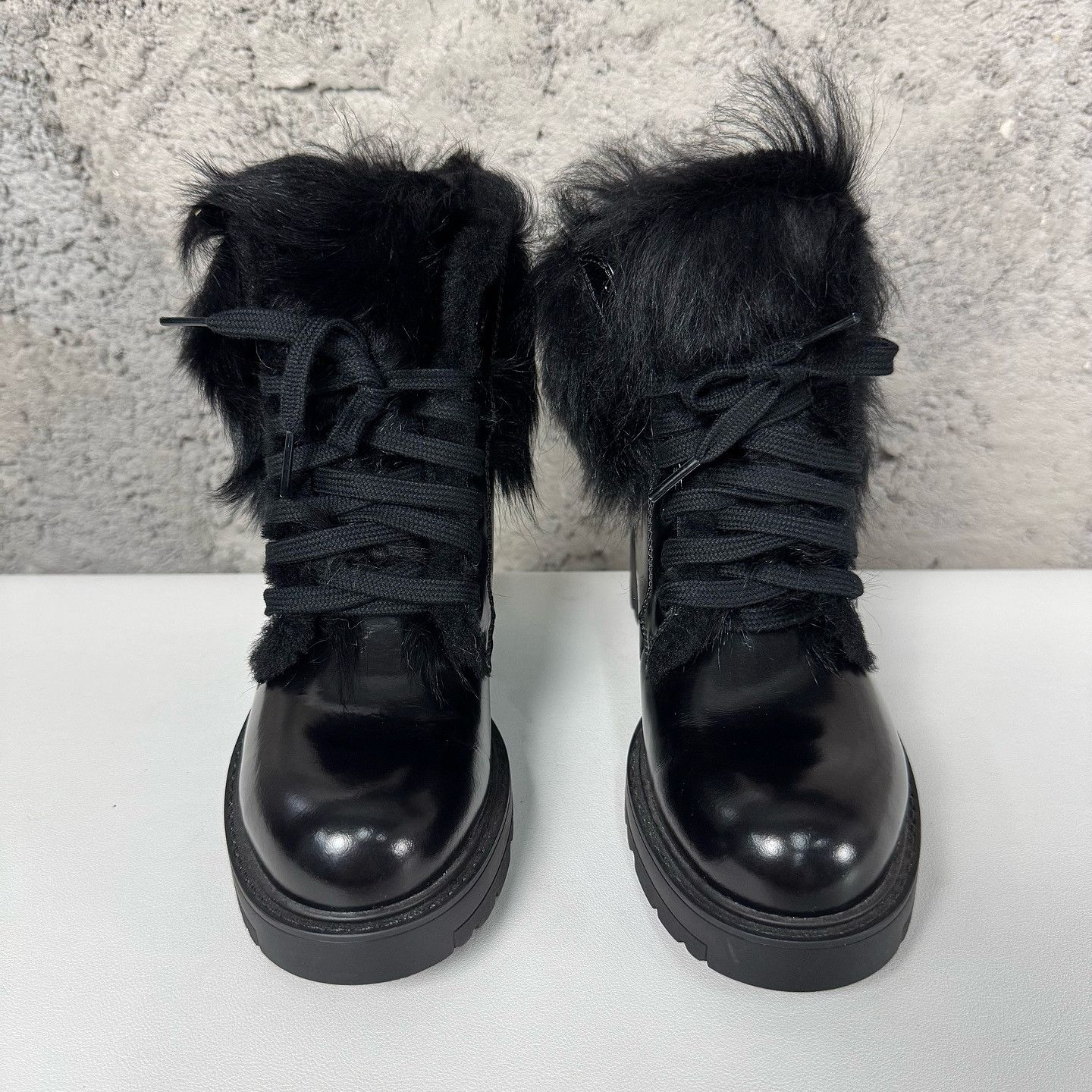 Prada Prada Black Fur Trim Lace Up Boots Size 35 Size US 5 / IT 35 - 2 Thumbnail