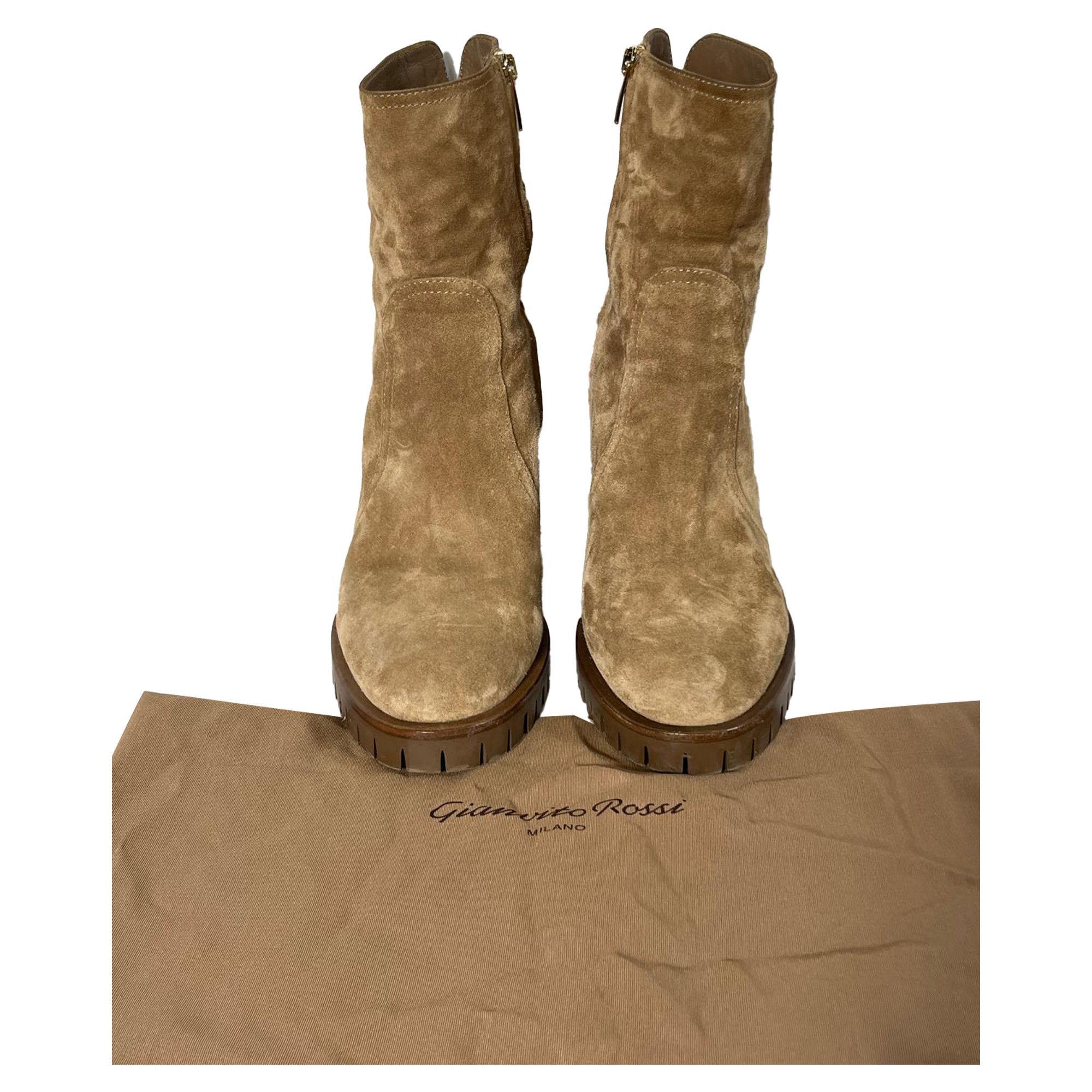 Gianvito Rossi Gianvito Rossi Timber Zipped Ankle Boots in Brown Suede Size US 11.5 / IT 41.5 - 8 Thumbnail