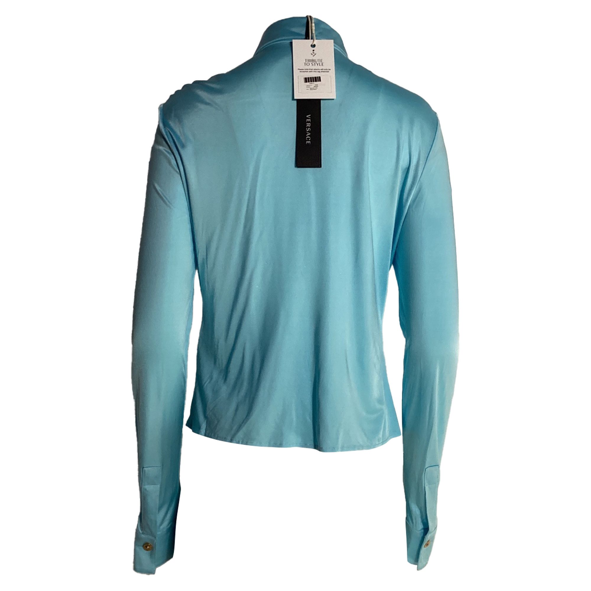 Versace Versace Ruched Buttoned Blouse in Blue Viscose Size XS / US 0-2 / IT 36-38 - 3 Thumbnail