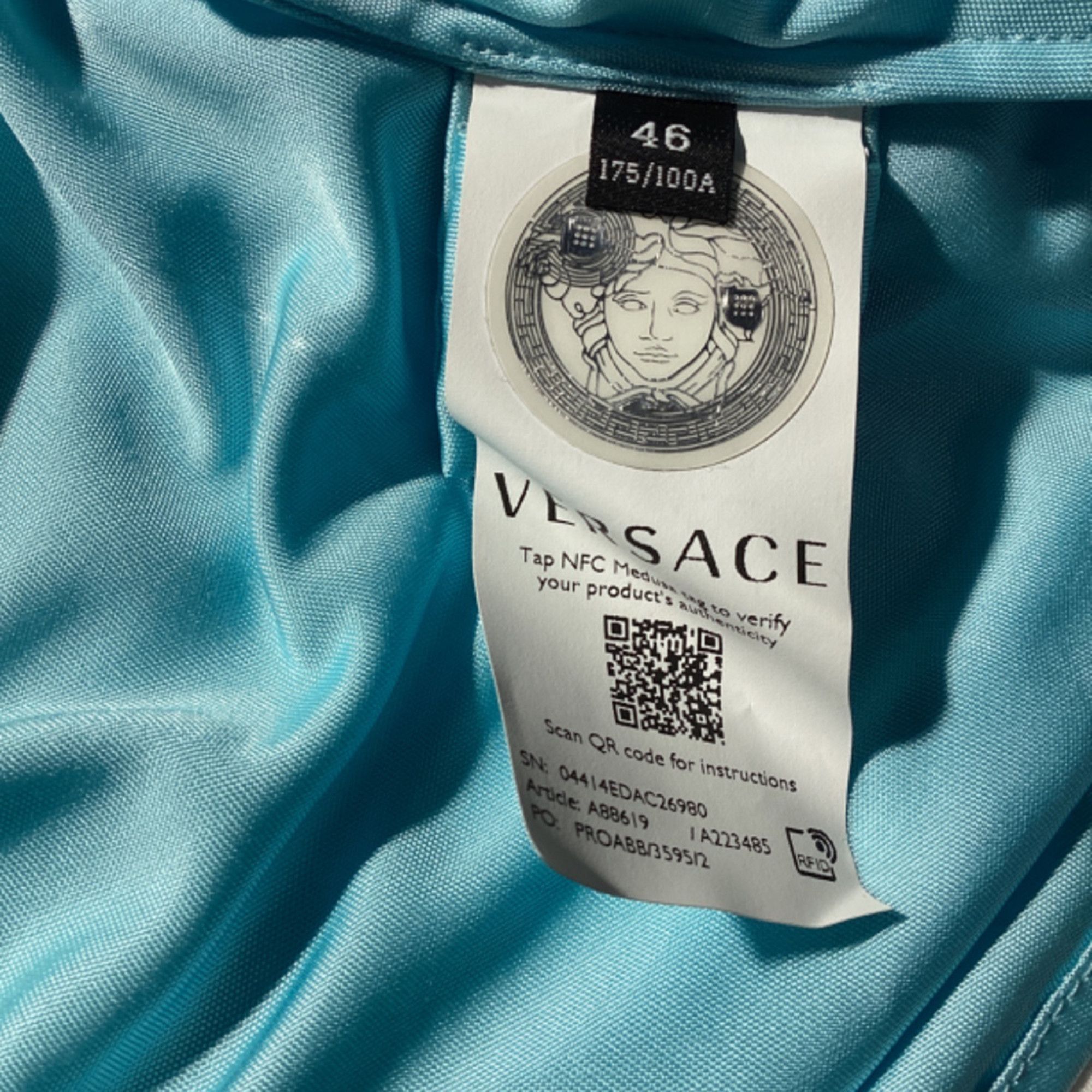 Versace Versace Ruched Buttoned Blouse in Blue Viscose Size XS / US 0-2 / IT 36-38 - 5 Thumbnail