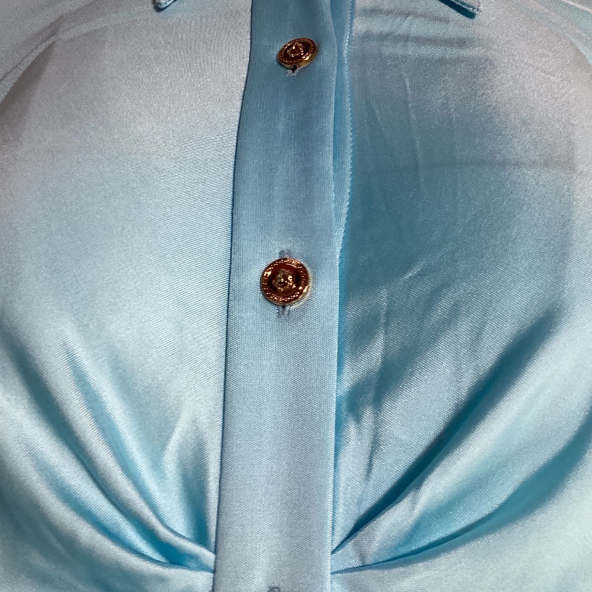 Versace Versace Ruched Buttoned Blouse in Blue Viscose Size XS / US 0-2 / IT 36-38 - 4 Thumbnail