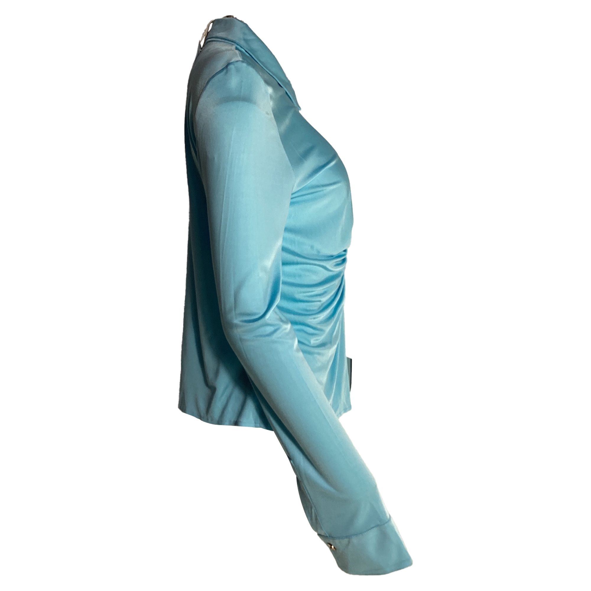 Versace Versace Ruched Buttoned Blouse in Blue Viscose Size XS / US 0-2 / IT 36-38 - 2 Thumbnail