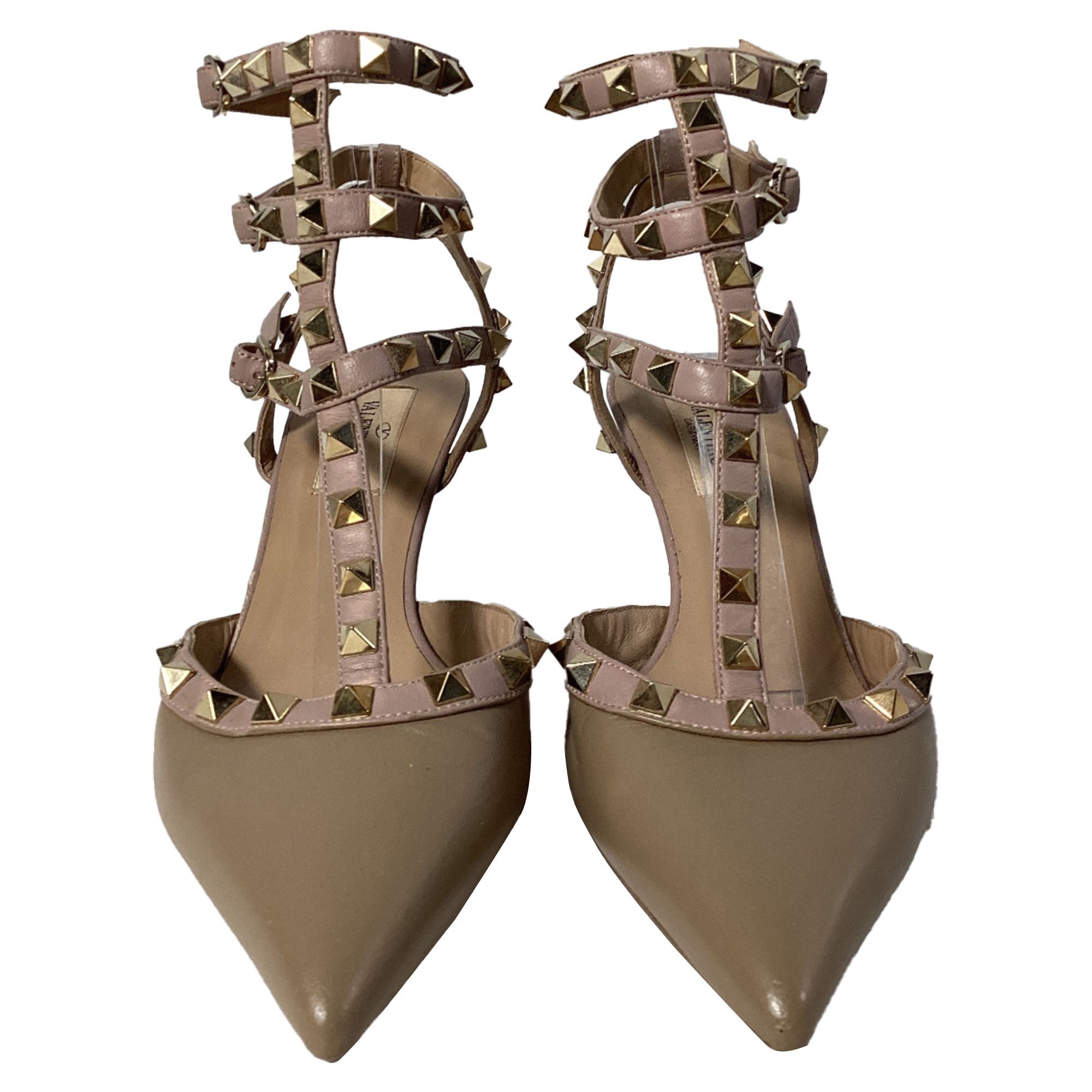 Valentino Valentino Garavani Rockstud Caged Pumps in Brown Leather Size US 8 / IT 38 - 2 Thumbnail