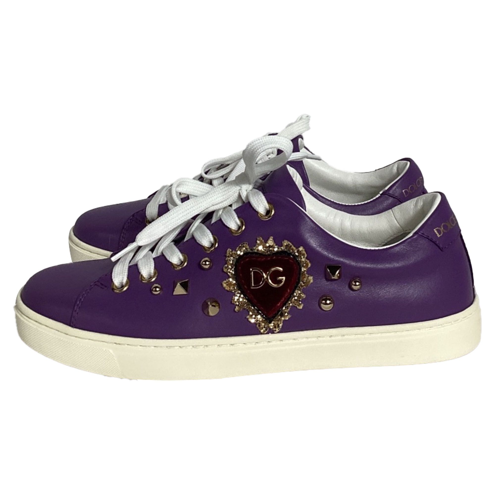 Dolce & Gabbana Dolce and Gabbana Sacred Heart Sneakers in Purple Leather Size US 6 / IT 36 - 4 Thumbnail