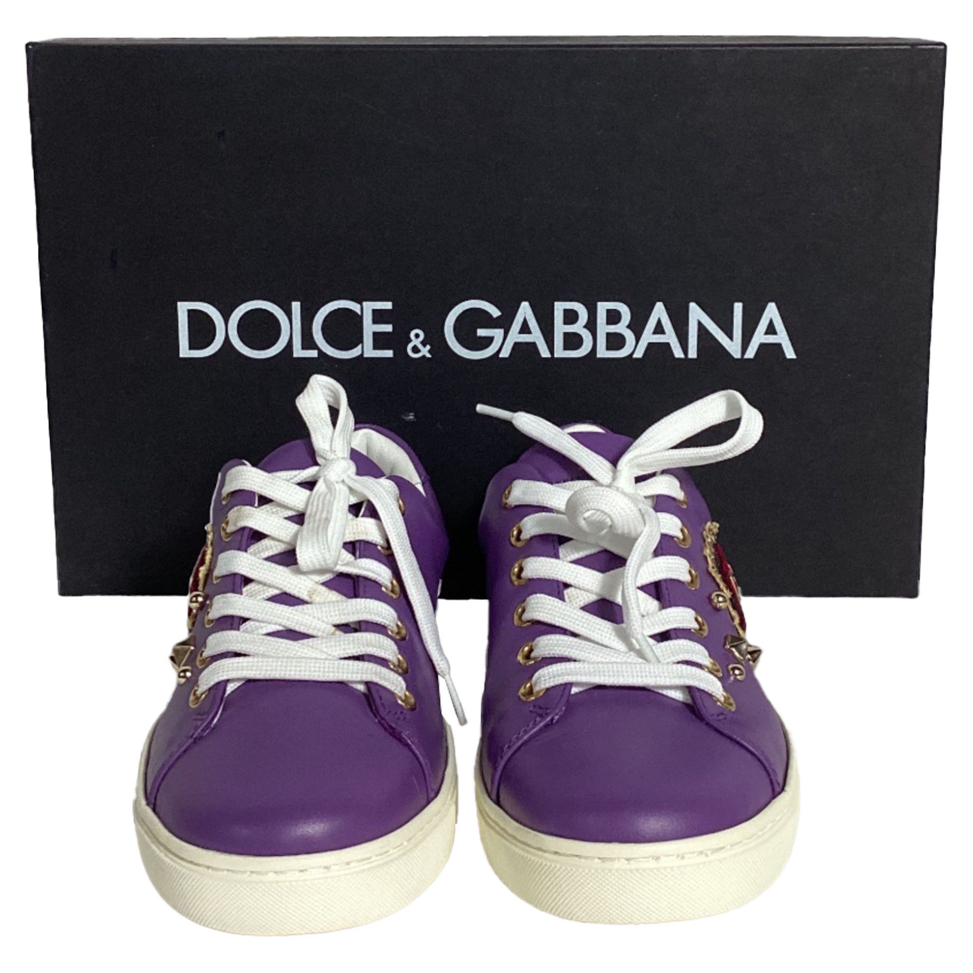 Dolce & Gabbana Dolce and Gabbana Sacred Heart Sneakers in Purple Leather Size US 6 / IT 36 - 7 Thumbnail