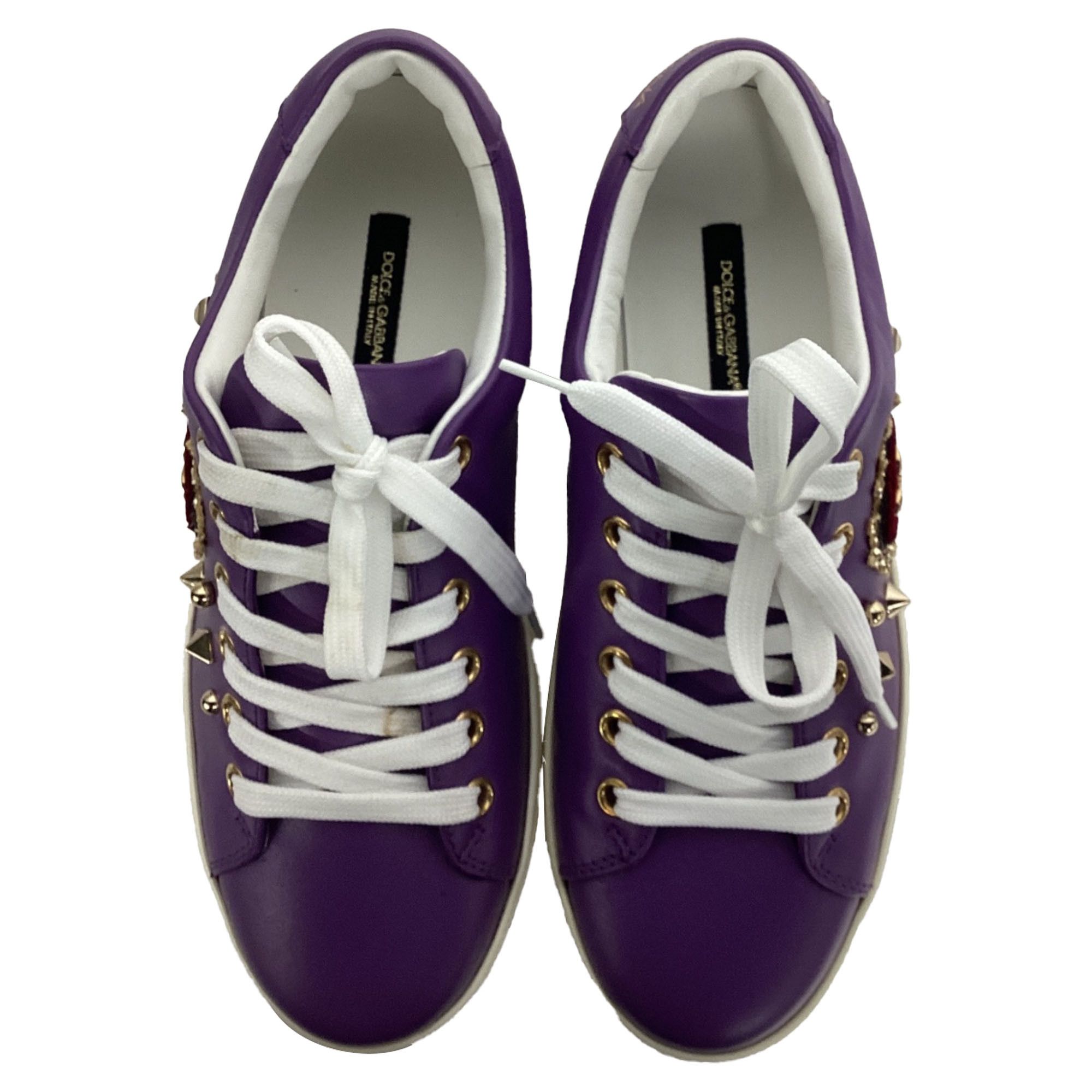 Dolce & Gabbana Dolce and Gabbana Sacred Heart Sneakers in Purple Leather Size US 6 / IT 36 - 5 Thumbnail