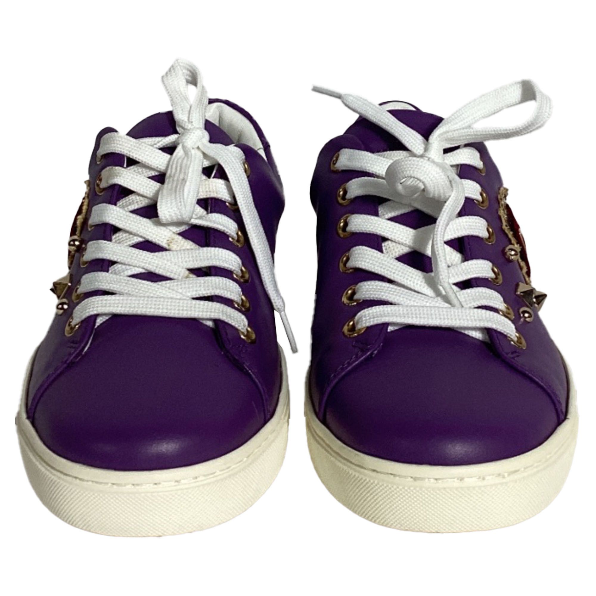 Dolce & Gabbana Dolce and Gabbana Sacred Heart Sneakers in Purple Leather Size US 6 / IT 36 - 2 Thumbnail