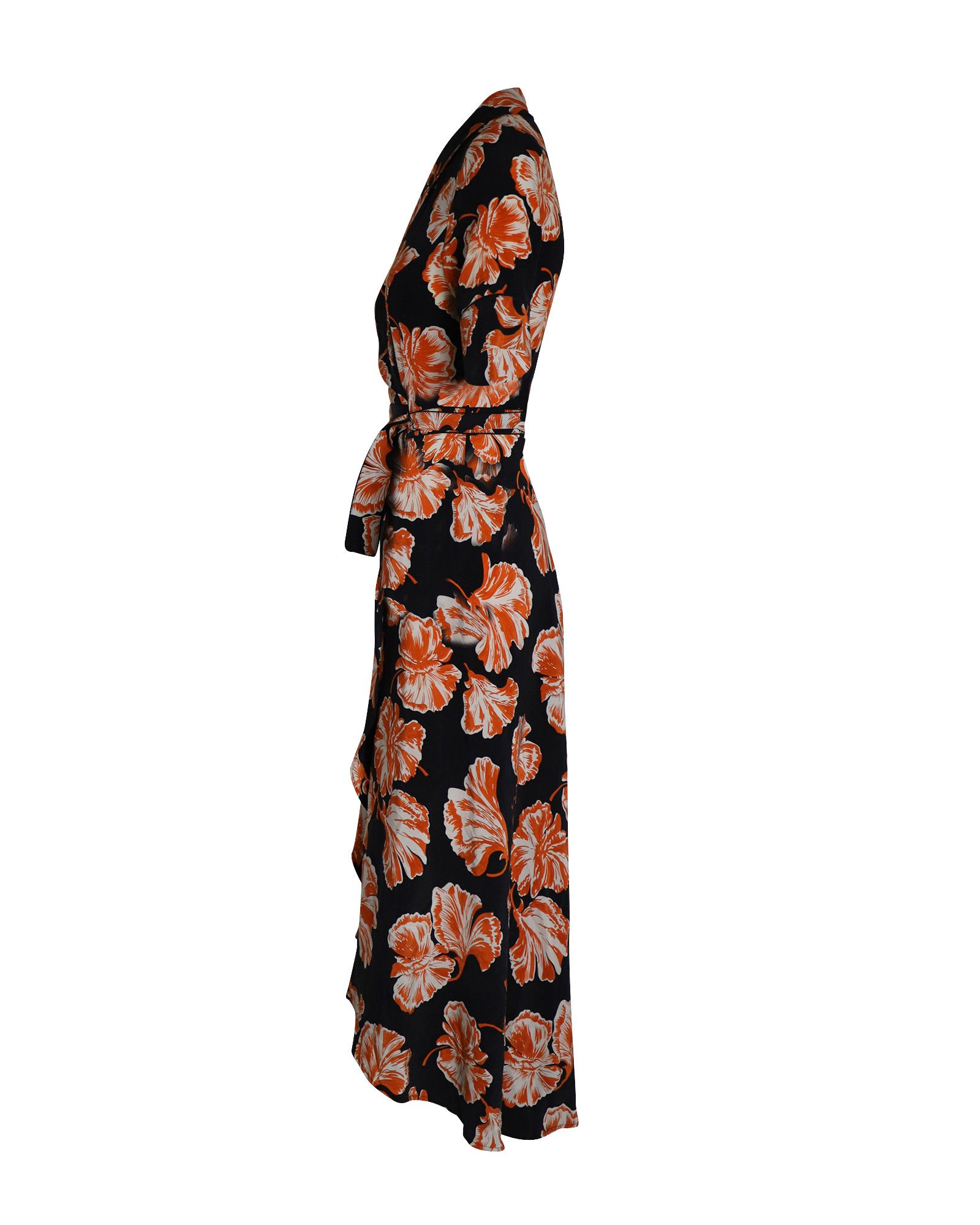 Ganni Ganni Midi Wrap Dress in Black and Orange Silk Size XXS / US 00 / IT 34 - 2 Thumbnail
