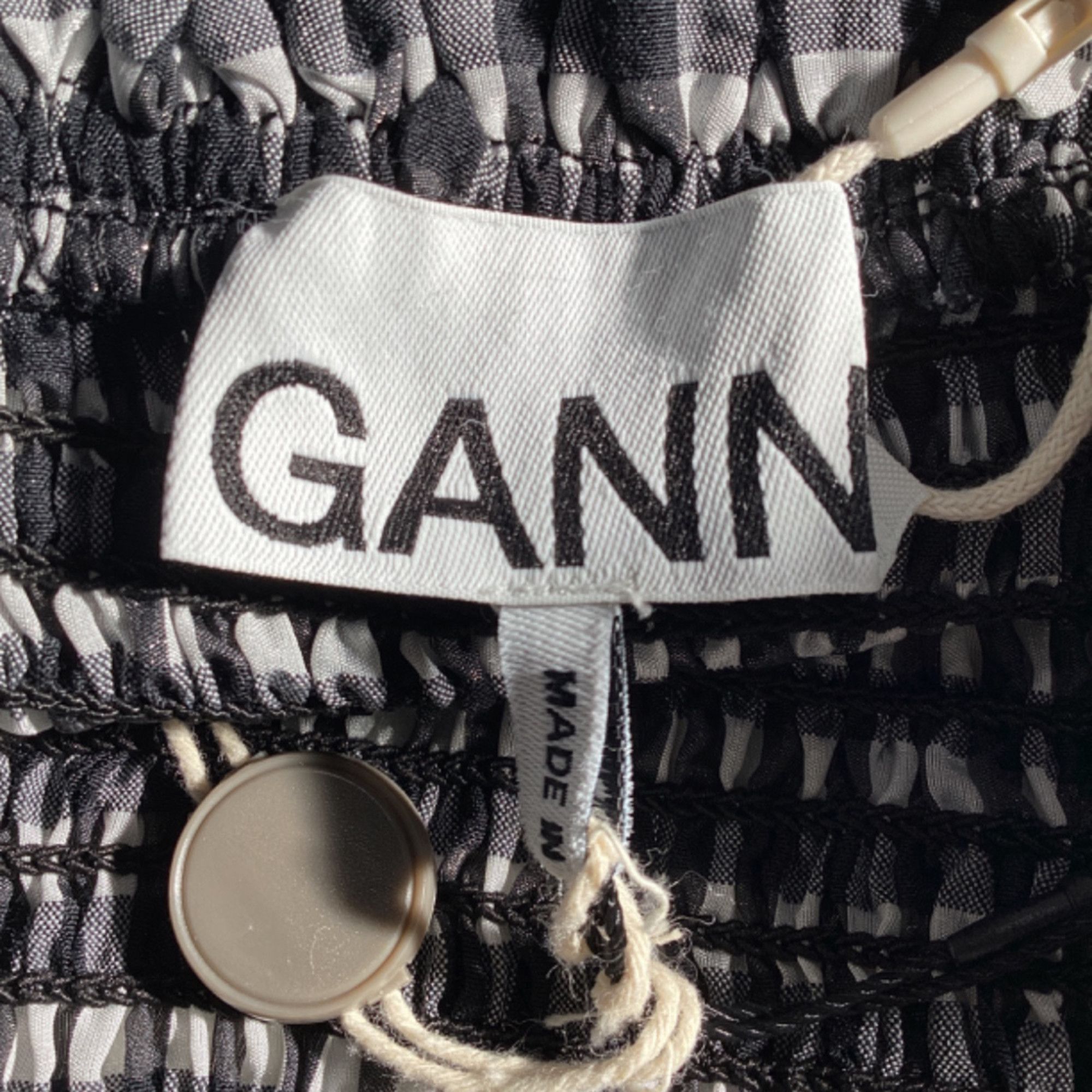 Ganni Ganni Gingham Puffed Sleeve Midi Dress in Black Cotton Size XS / US 0-2 / IT 36-38 - 5 Thumbnail