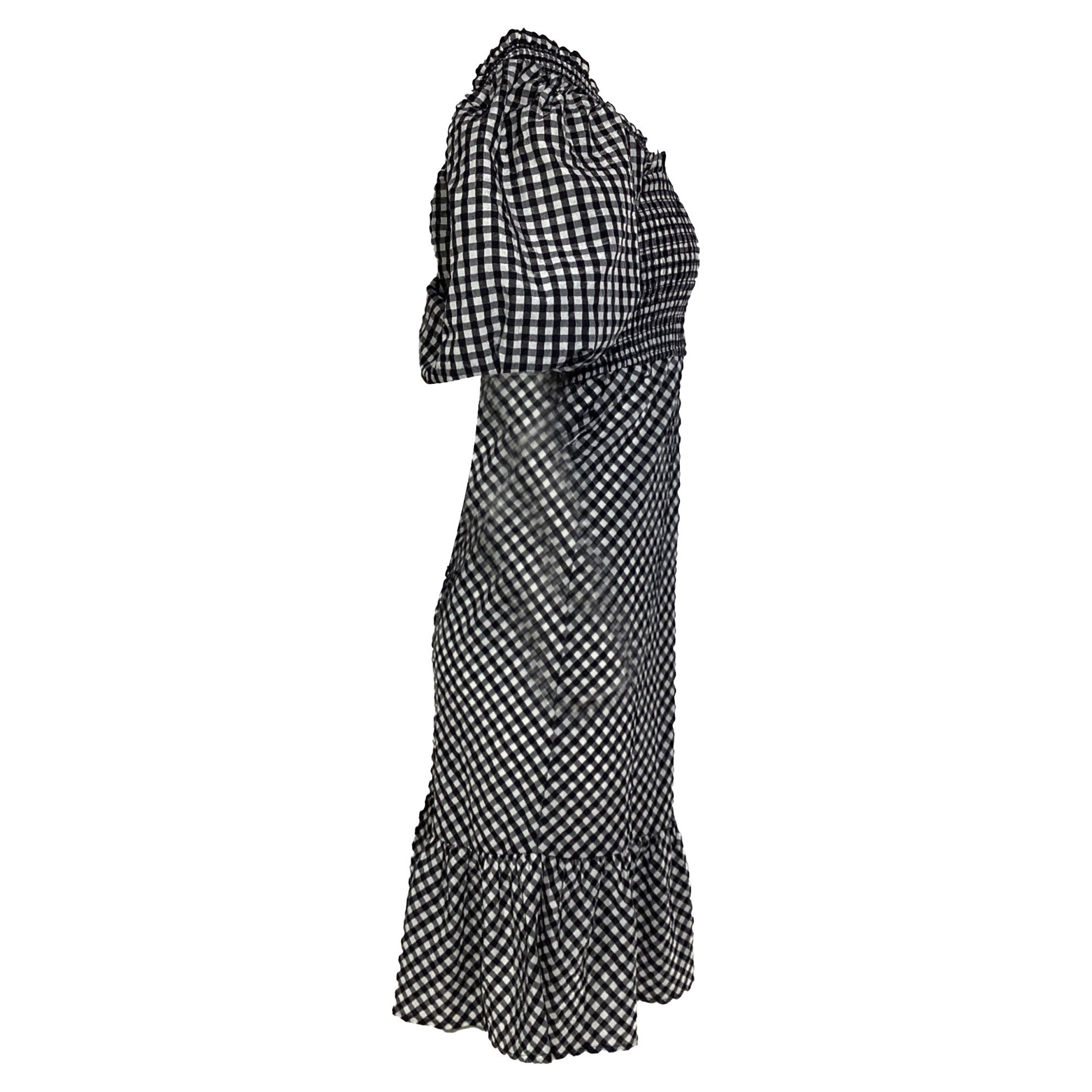 Ganni Ganni Gingham Puffed Sleeve Midi Dress in Black Cotton Size XS / US 0-2 / IT 36-38 - 2 Thumbnail