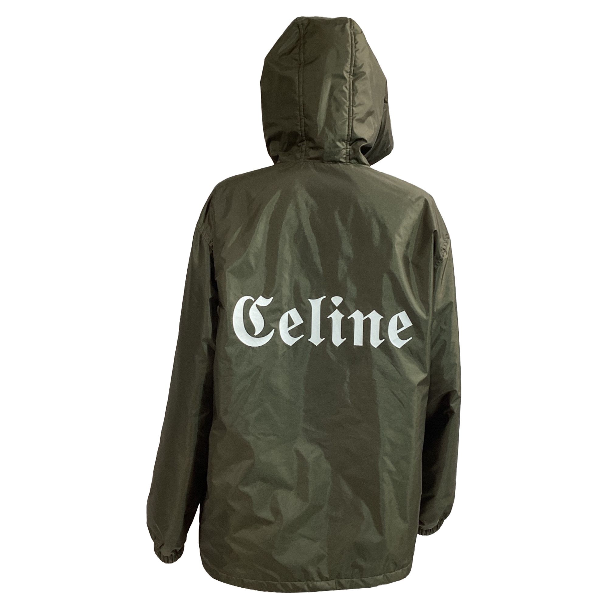 Celine Celine Logo-Print Hooded Jacket in Green Polyamide Size M / US 6-8 / IT 42-44 - 2 Thumbnail