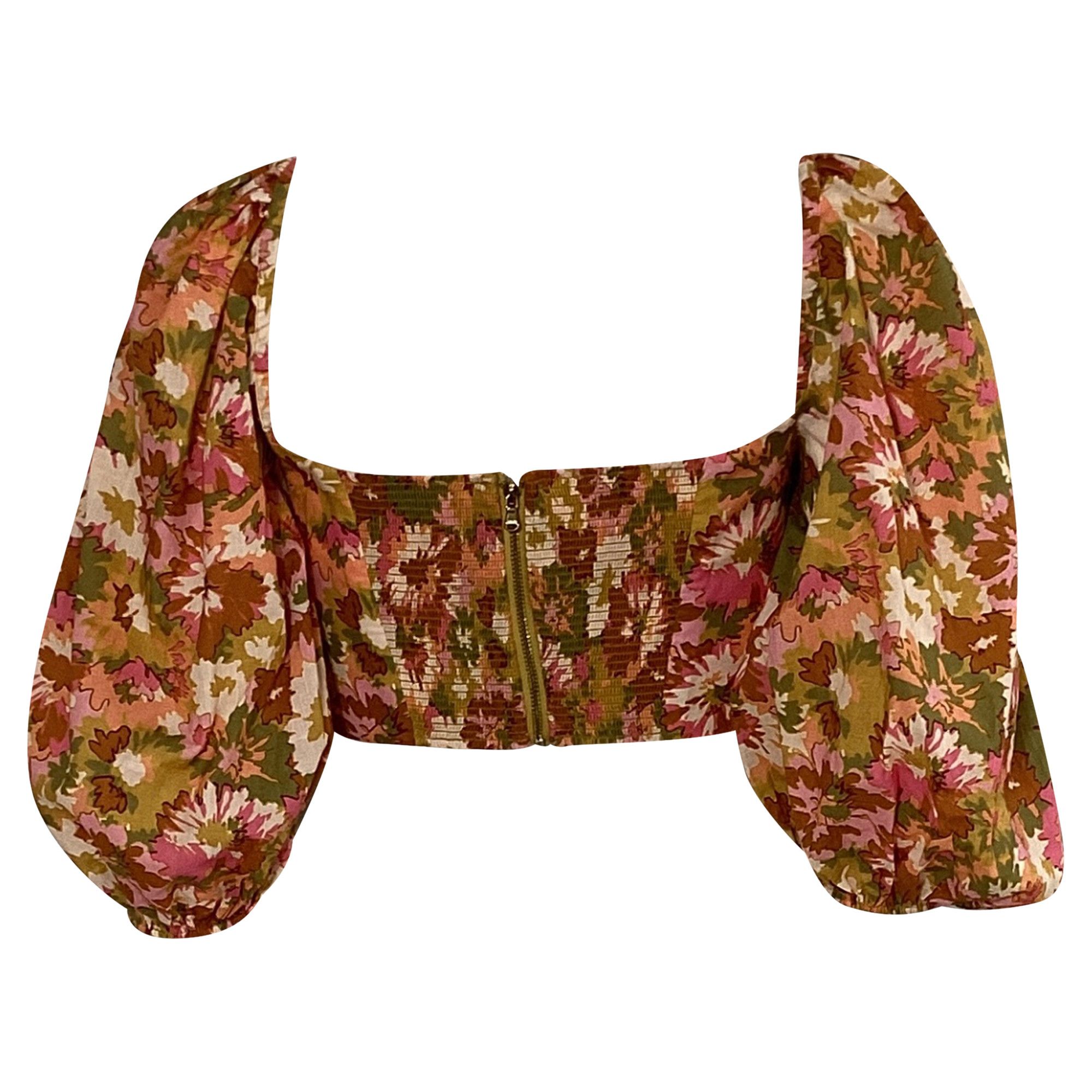 Zimmermann Zimmermann Violet Floral-Print Cropped Top in Multicolor Cot Size XS / US 0-2 / IT 36-38 - 3 Thumbnail