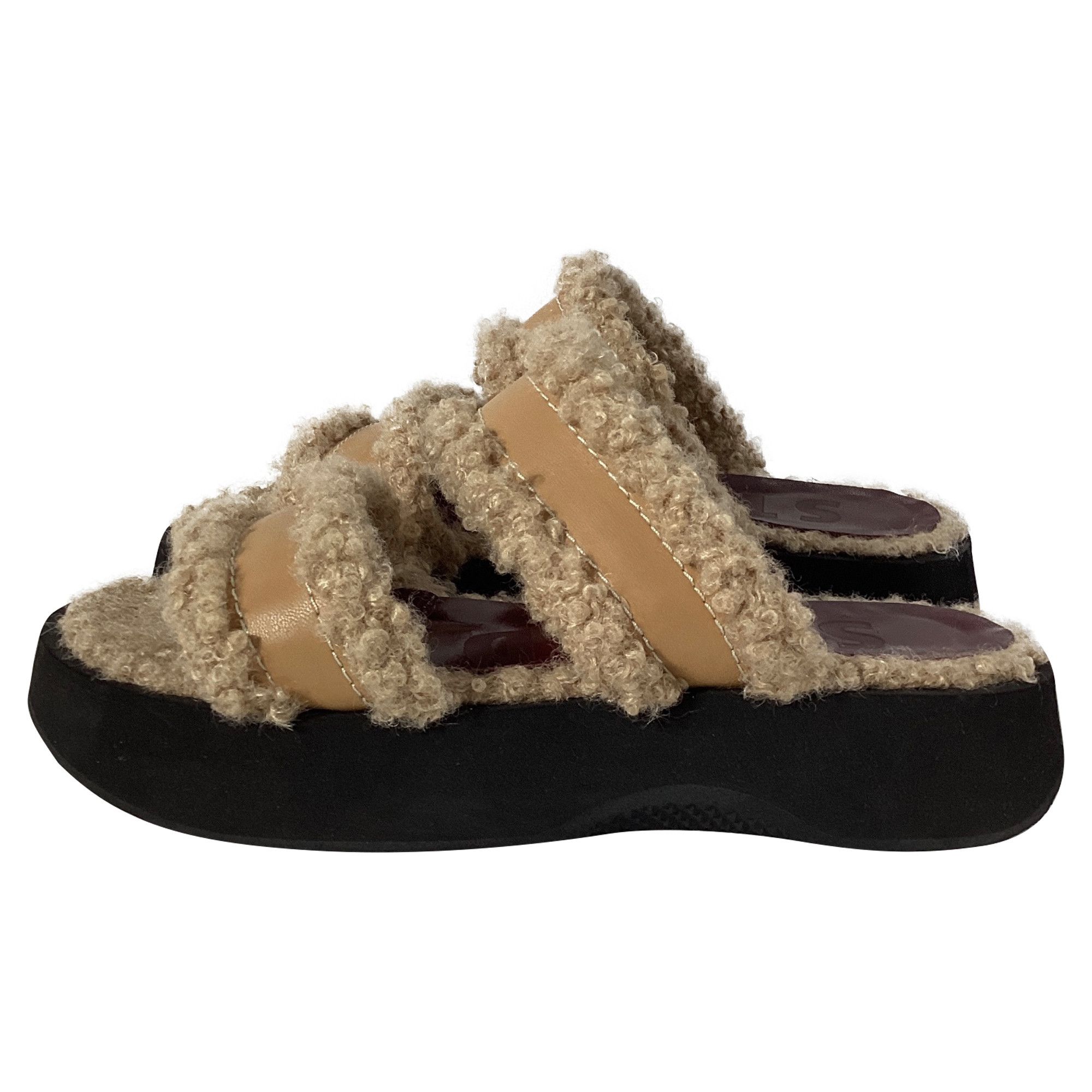 Staud Staud Siesta Shearling Slide Sandals in Brown Leather Size US 7.5 / IT 37.5 - 5 Thumbnail