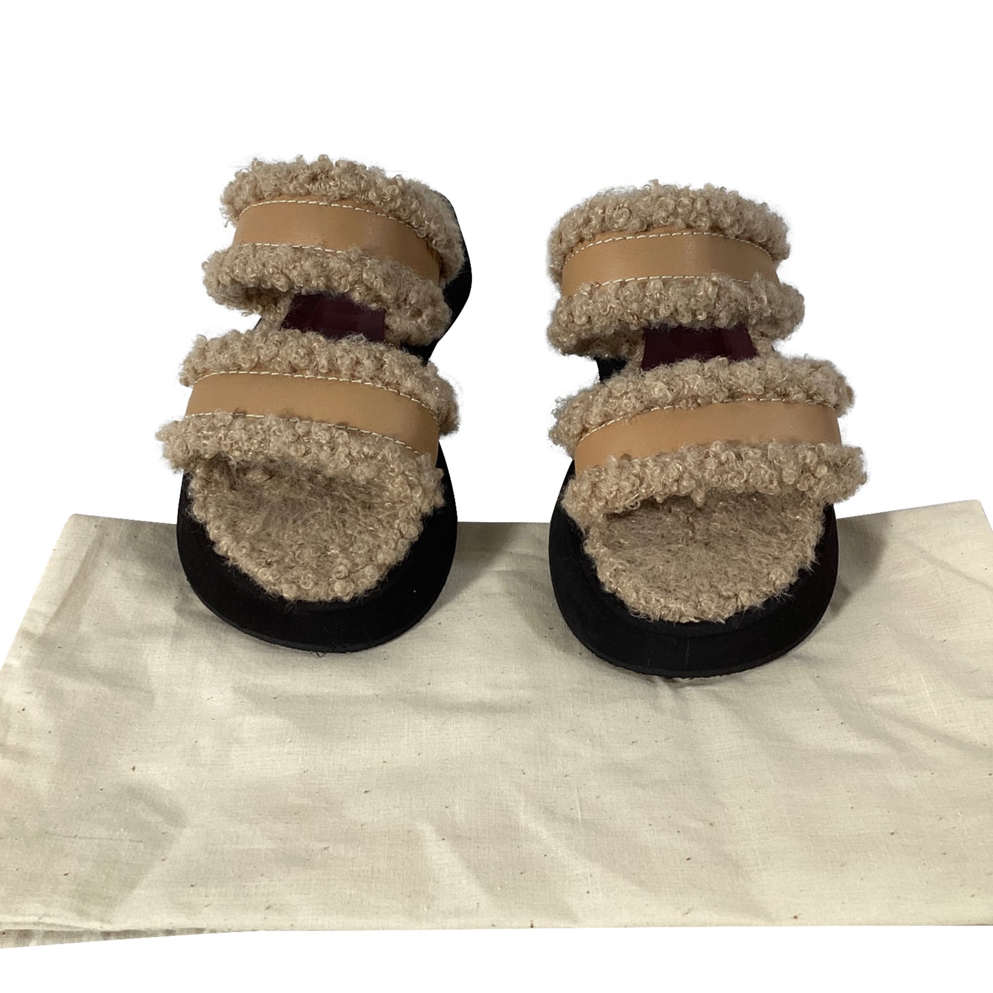 Staud Staud Siesta Shearling Slide Sandals in Brown Leather Size US 7.5 / IT 37.5 - 6 Thumbnail