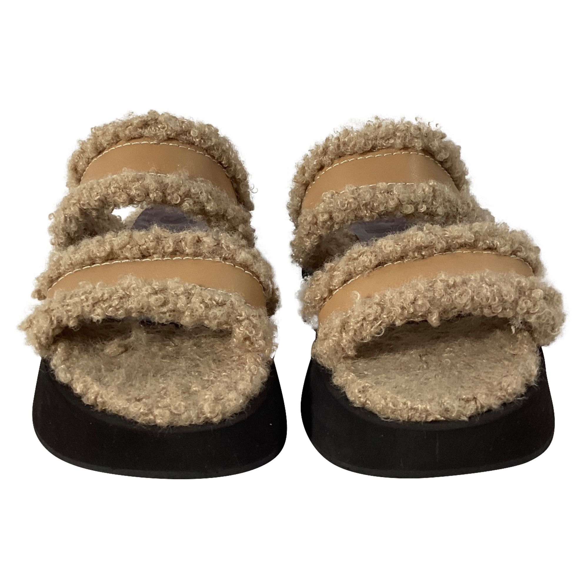 Staud Staud Siesta Shearling Slide Sandals in Brown Leather Size US 7.5 / IT 37.5 - 2 Thumbnail