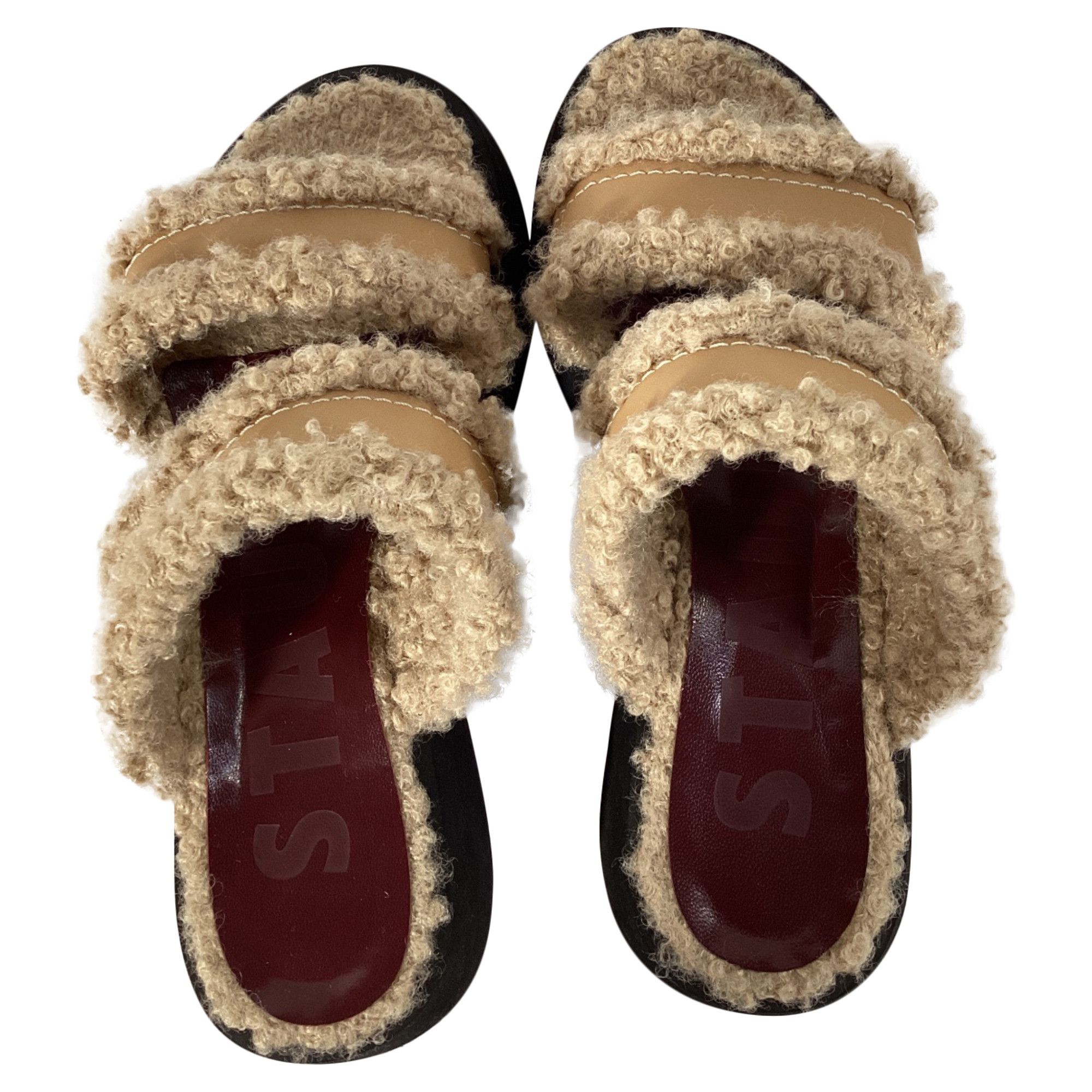 Staud Staud Siesta Shearling Slide Sandals in Brown Leather Size US 7.5 / IT 37.5 - 4 Thumbnail