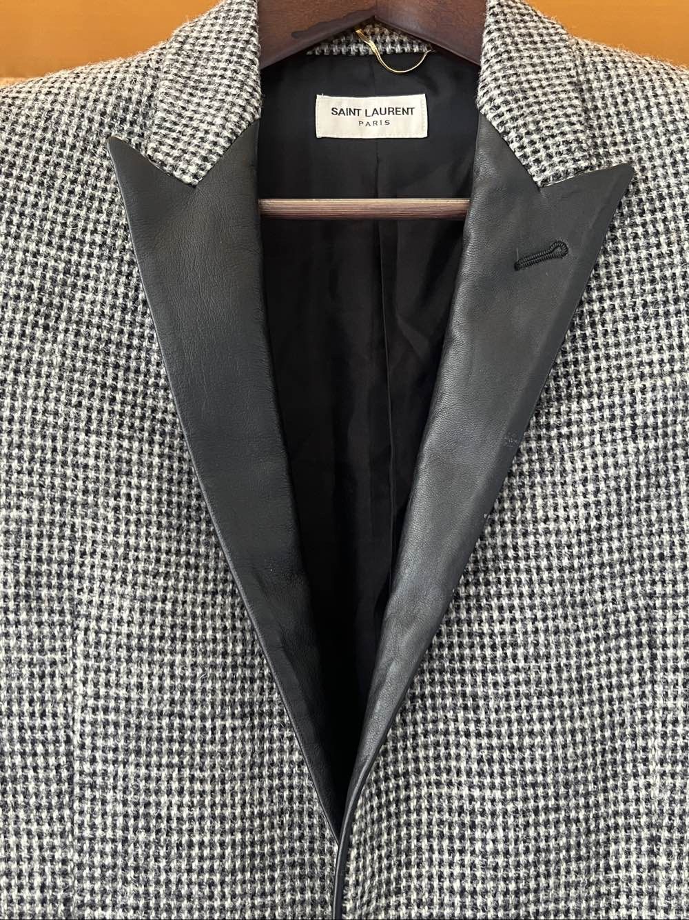 Saint Laurent Paris Saint Laurent Houndstooth Leather Lapel Blazer Size 34 Size XS / US 0-2 / IT 36-38 - 5 Thumbnail