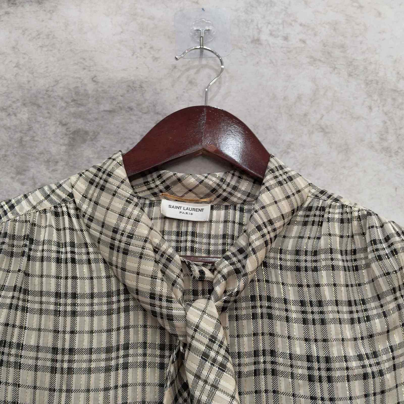 Saint Laurent Paris Saint Laurent Plaid Silk Tie-Neck Blouse Size 36 Size XS / US 0-2 / IT 36-38 - 6 Thumbnail