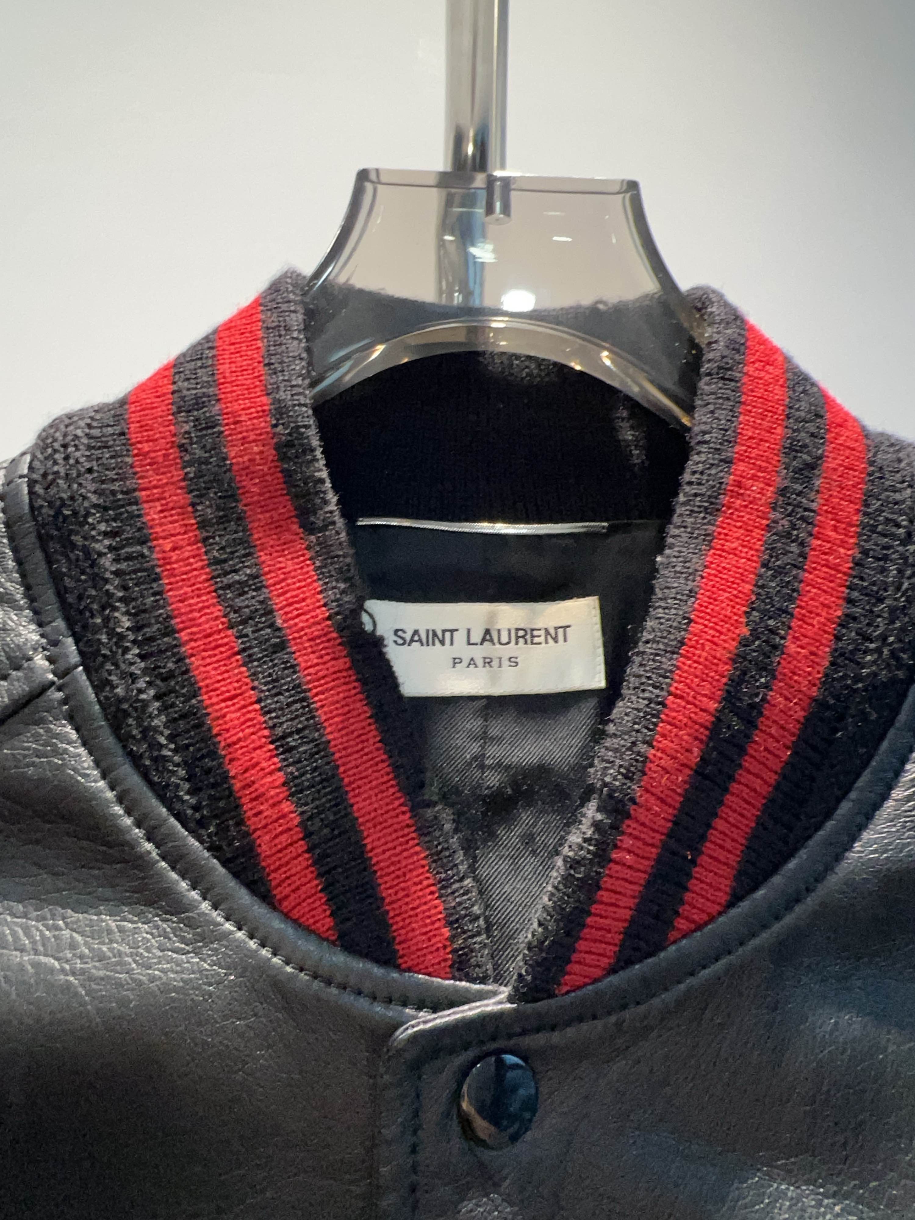Saint Laurent Paris Saint Laurent Leather Varsity Bomber Jacket Size 54 Size US L / EU 52-54 / 3 - 3 Thumbnail