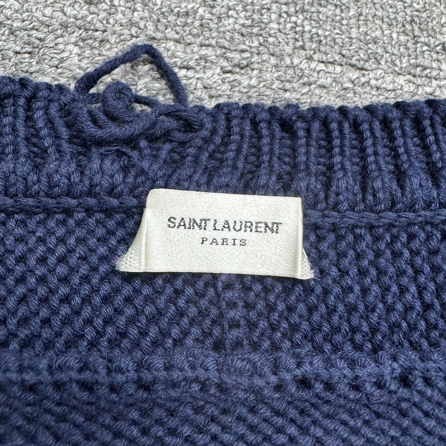 Saint Laurent Paris Saint Laurent Distressed Knit Sweater Navy XXL Size US XXL / EU 58 / 5 - 3 Thumbnail