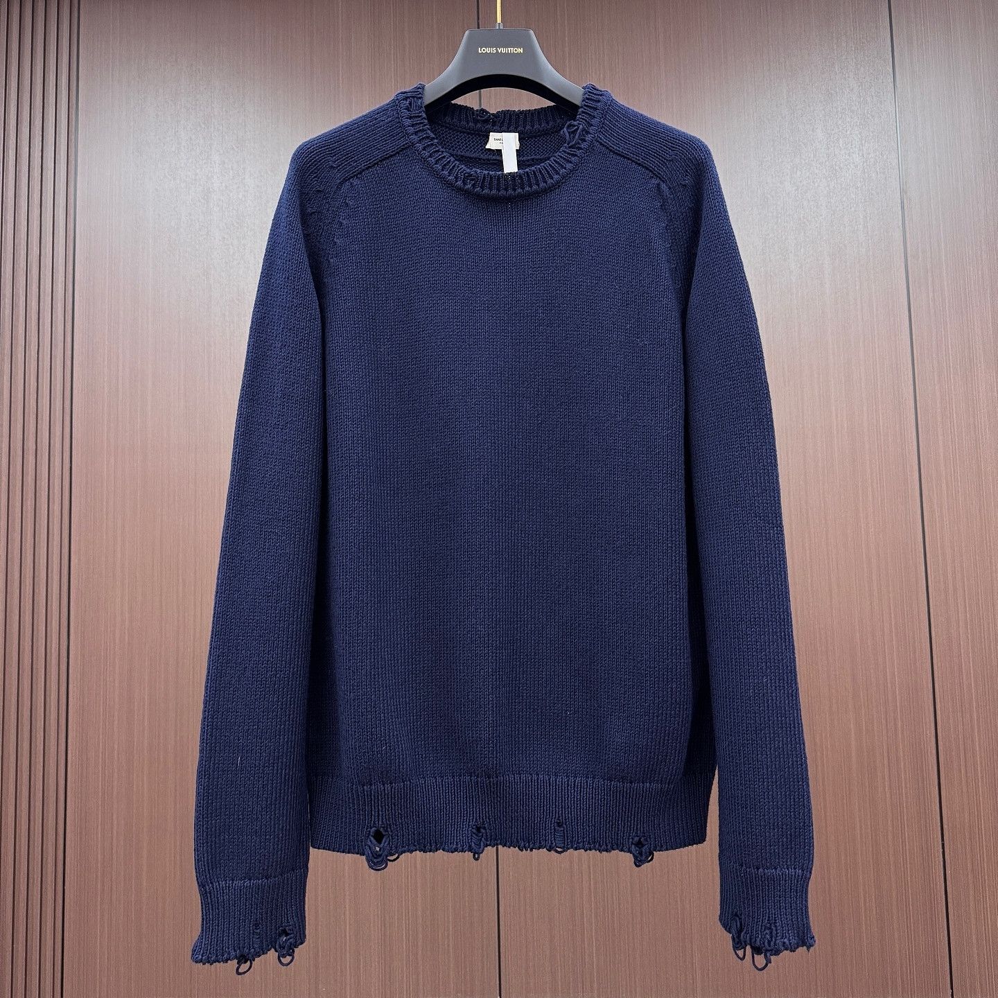 Saint Laurent Paris Saint Laurent Distressed Knit Sweater Navy XXL Size US XXL / EU 58 / 5 - 6 Thumbnail