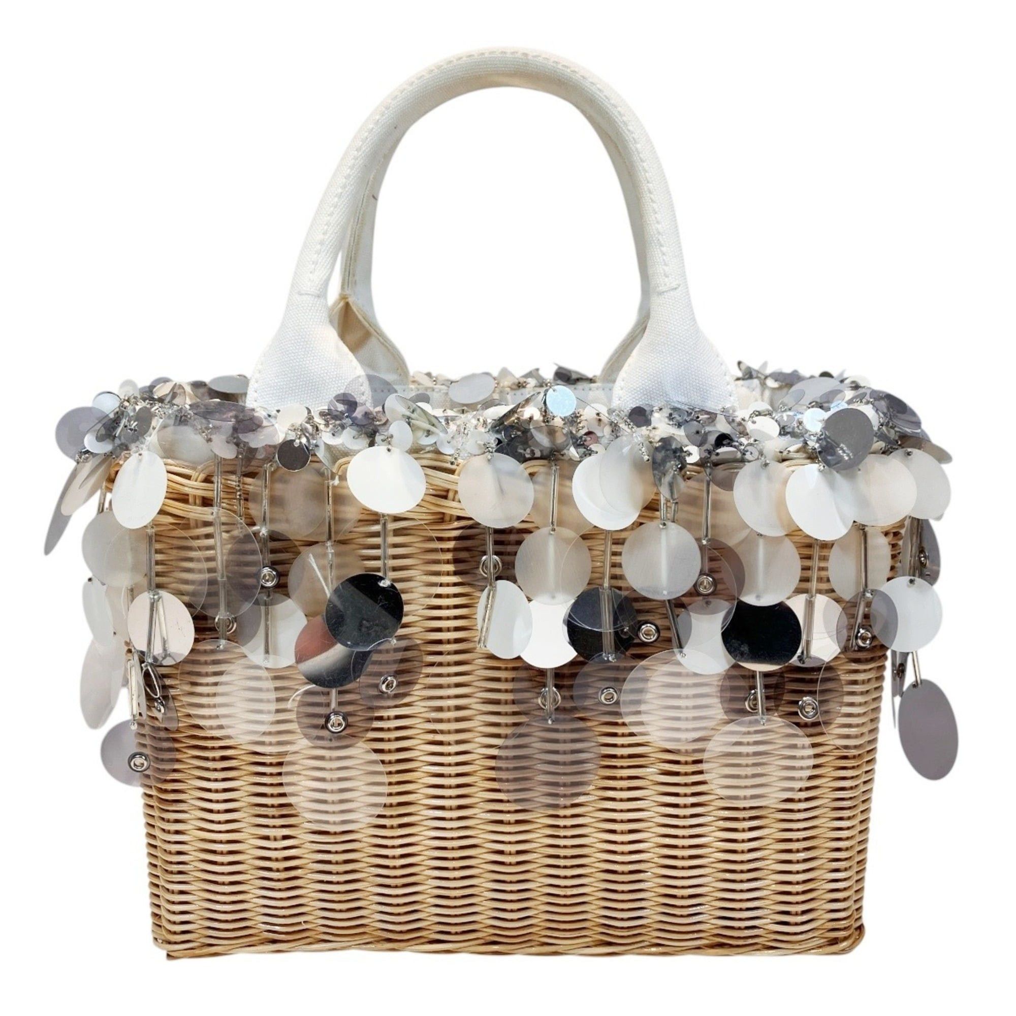 Prada Prada wicker basket bag handbag rattan cotton sequin Size ONE SIZE - 2 Thumbnail