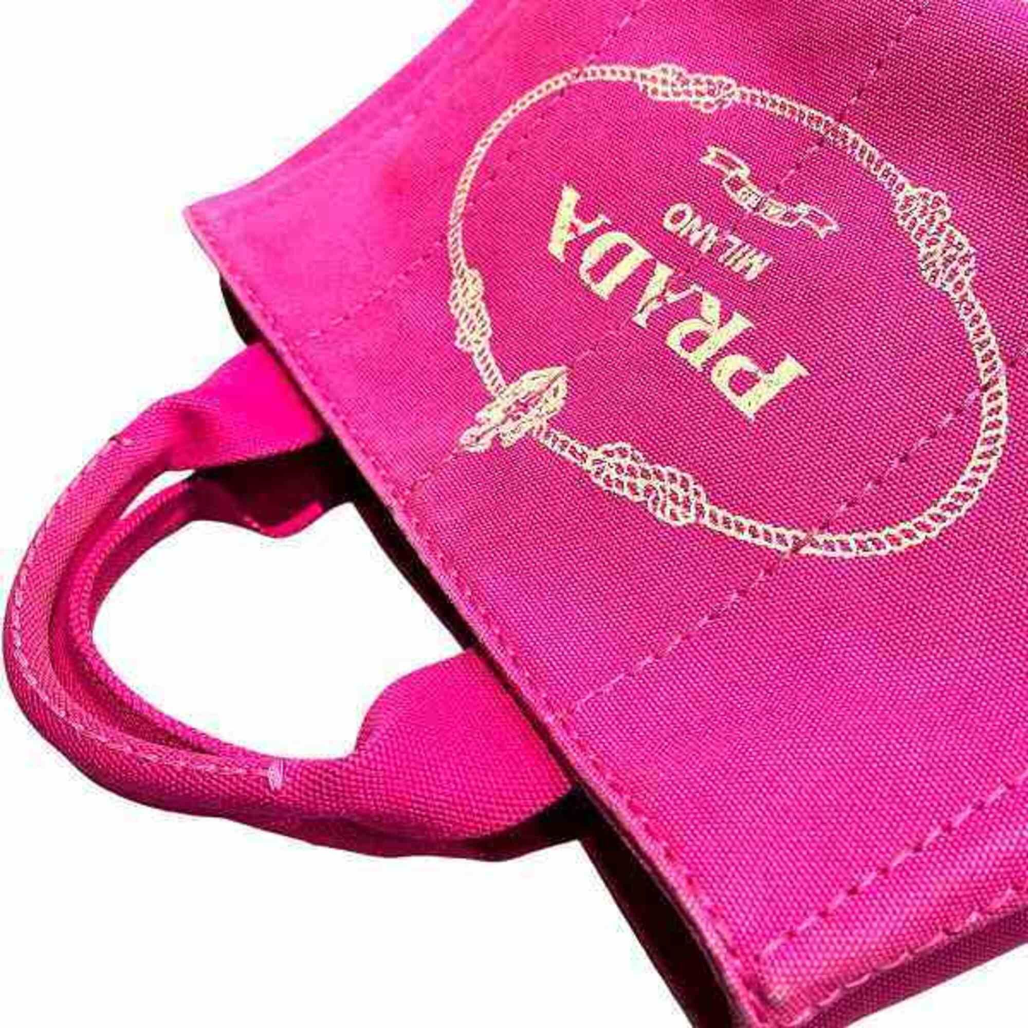 Prada Prada Canapa B2439 Pink Canvas Handbag Tote Bag for Women Size ONE SIZE - 8 Thumbnail