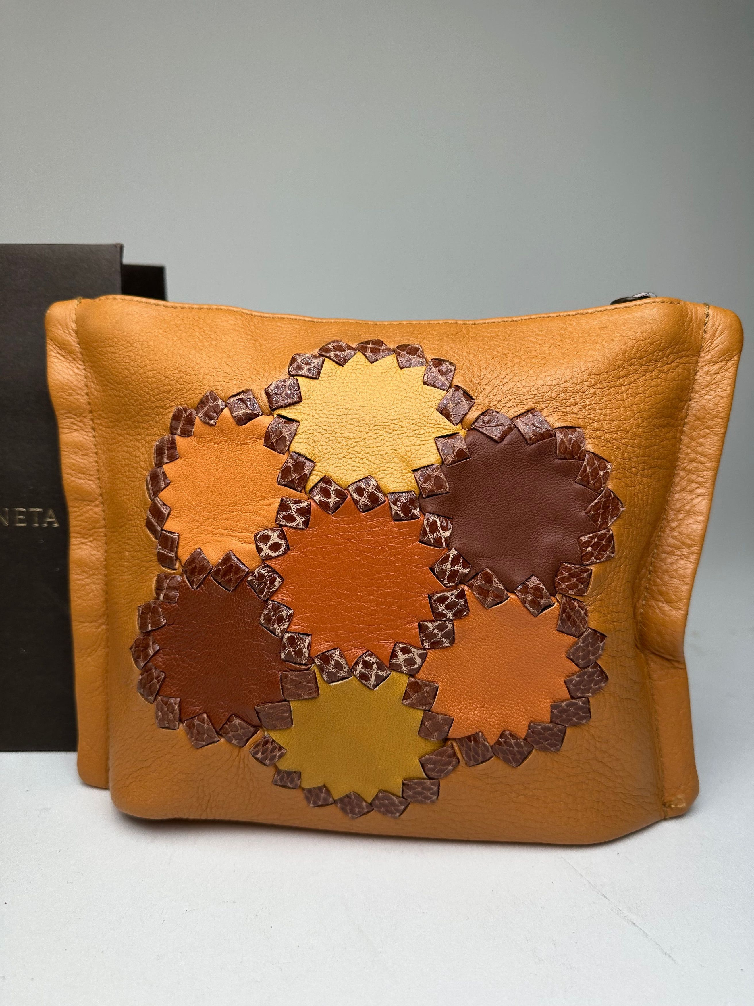 Bottega Veneta 2008 Patchwork Floral Leather Clutch Cognac Size ONE SIZE - 12 Thumbnail