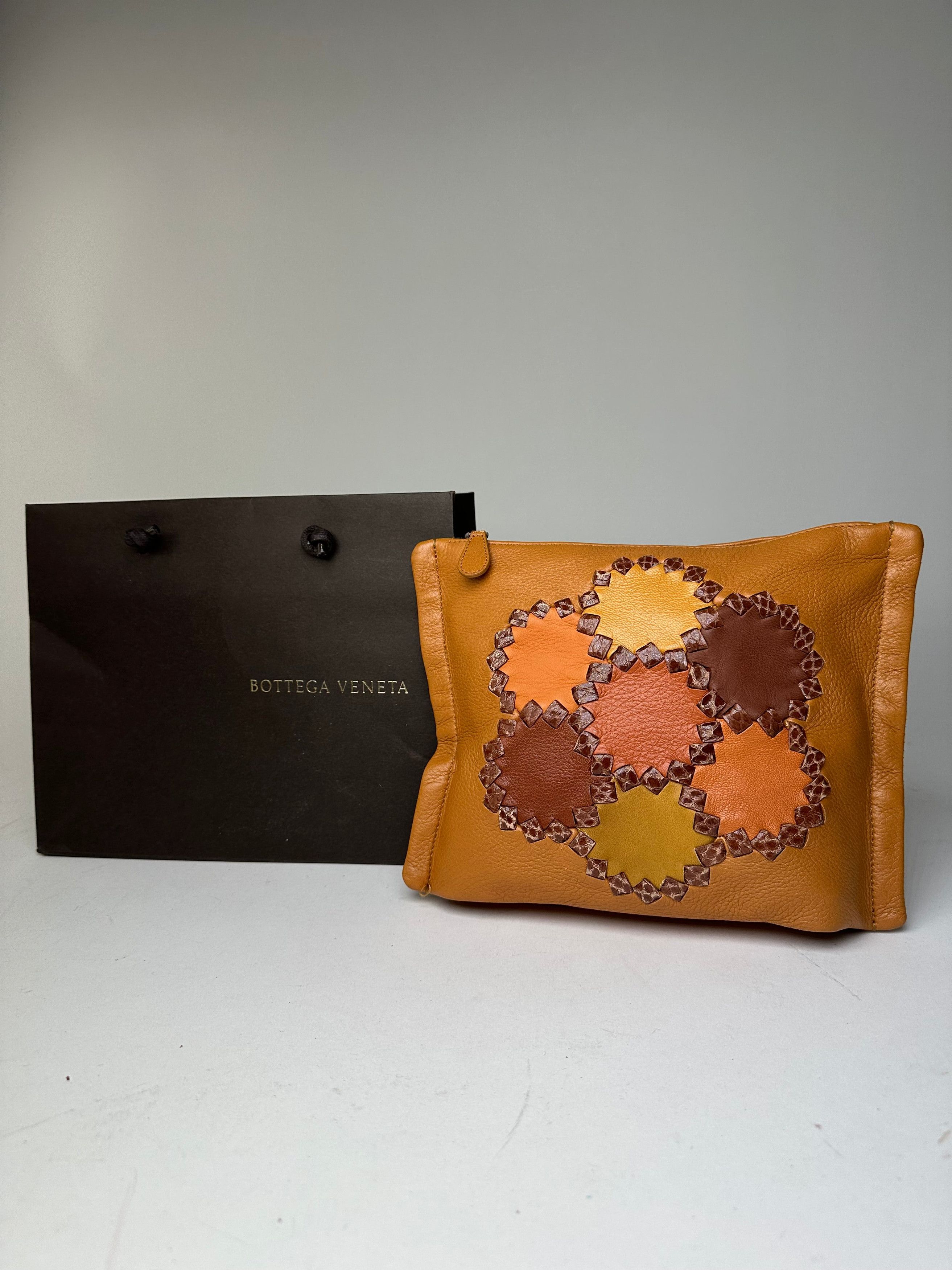 Bottega Veneta 2008 Patchwork Floral Leather Clutch Cognac Size ONE SIZE - 6 Thumbnail