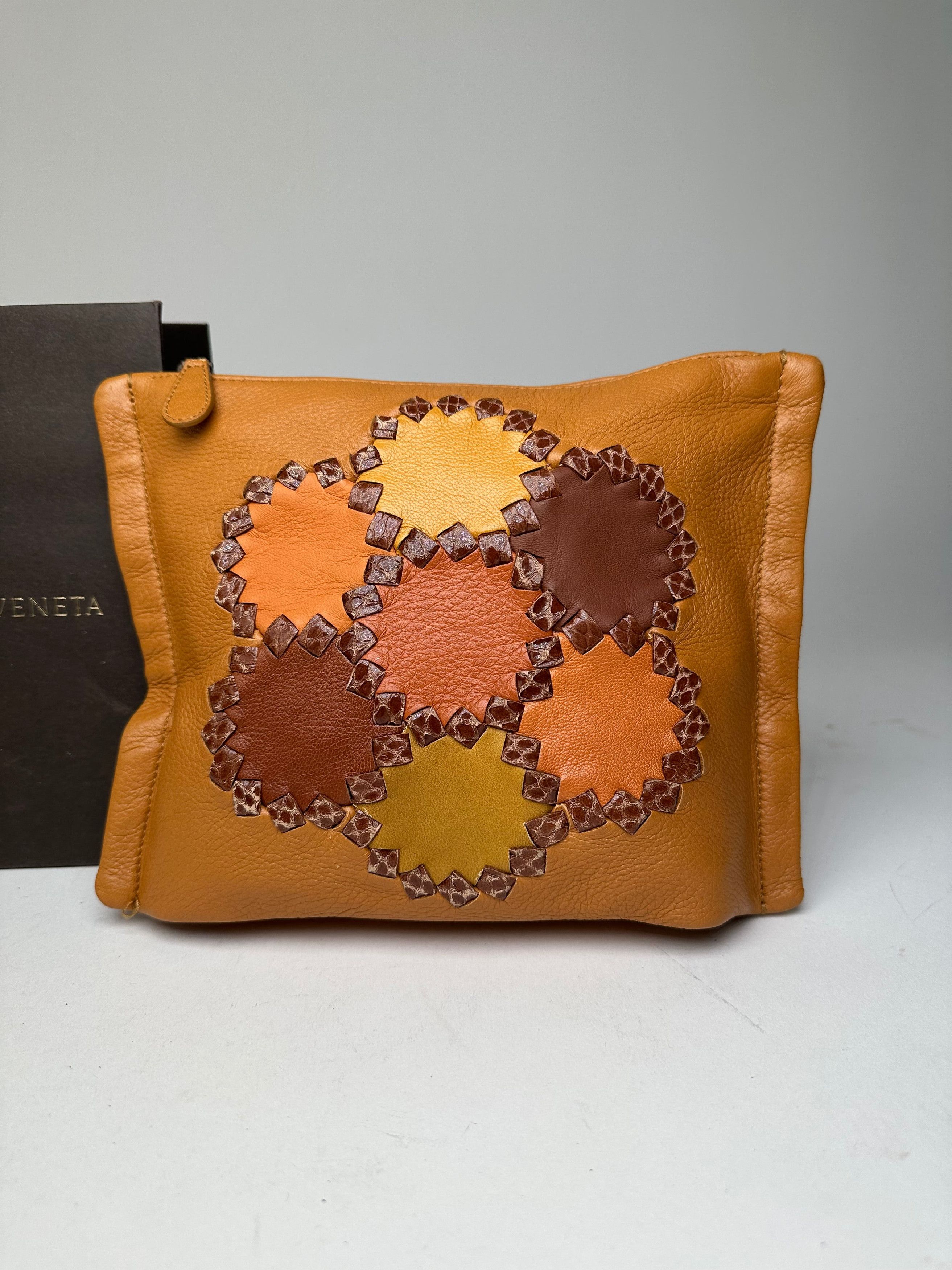 Bottega Veneta 2008 Patchwork Floral Leather Clutch Cognac Size ONE SIZE - 11 Thumbnail