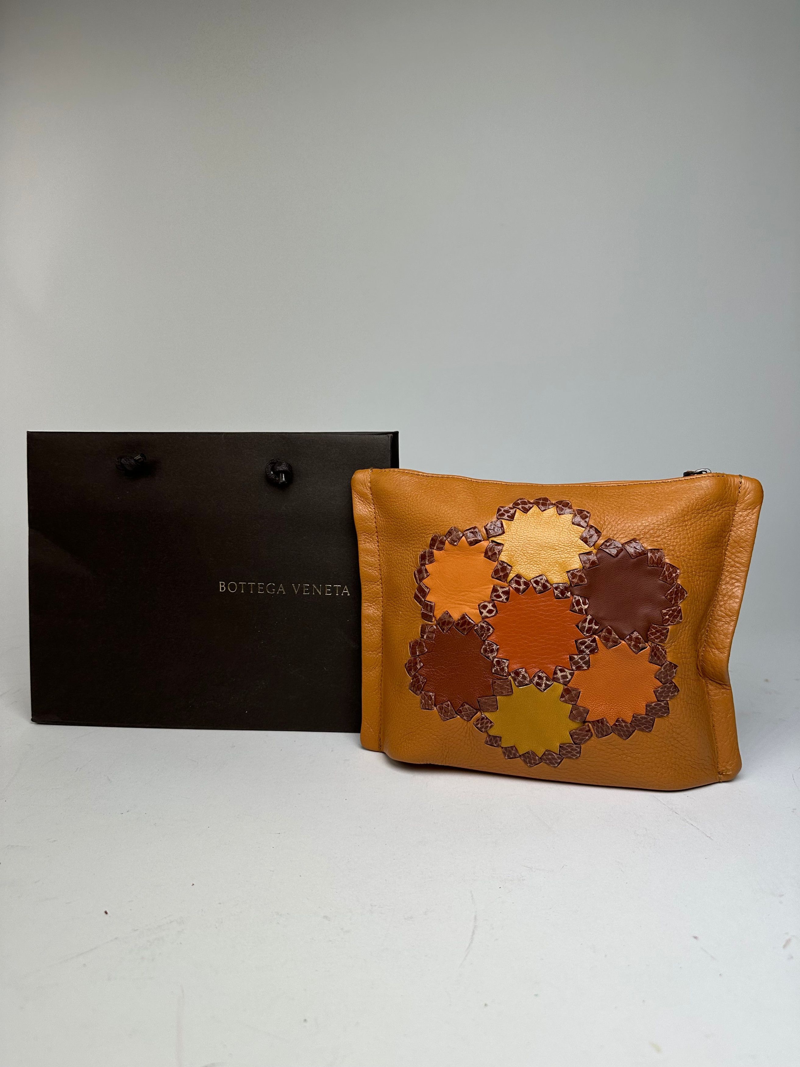 Bottega Veneta 2008 Patchwork Floral Leather Clutch Cognac Size ONE SIZE - 2 Thumbnail