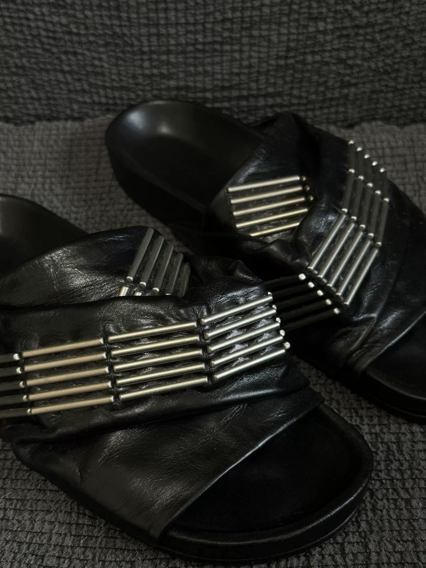 Rick Owens Rick Owens Laser Metal Open-Toe Leather Slippers Size US 7 / IT 37 - 2 Thumbnail