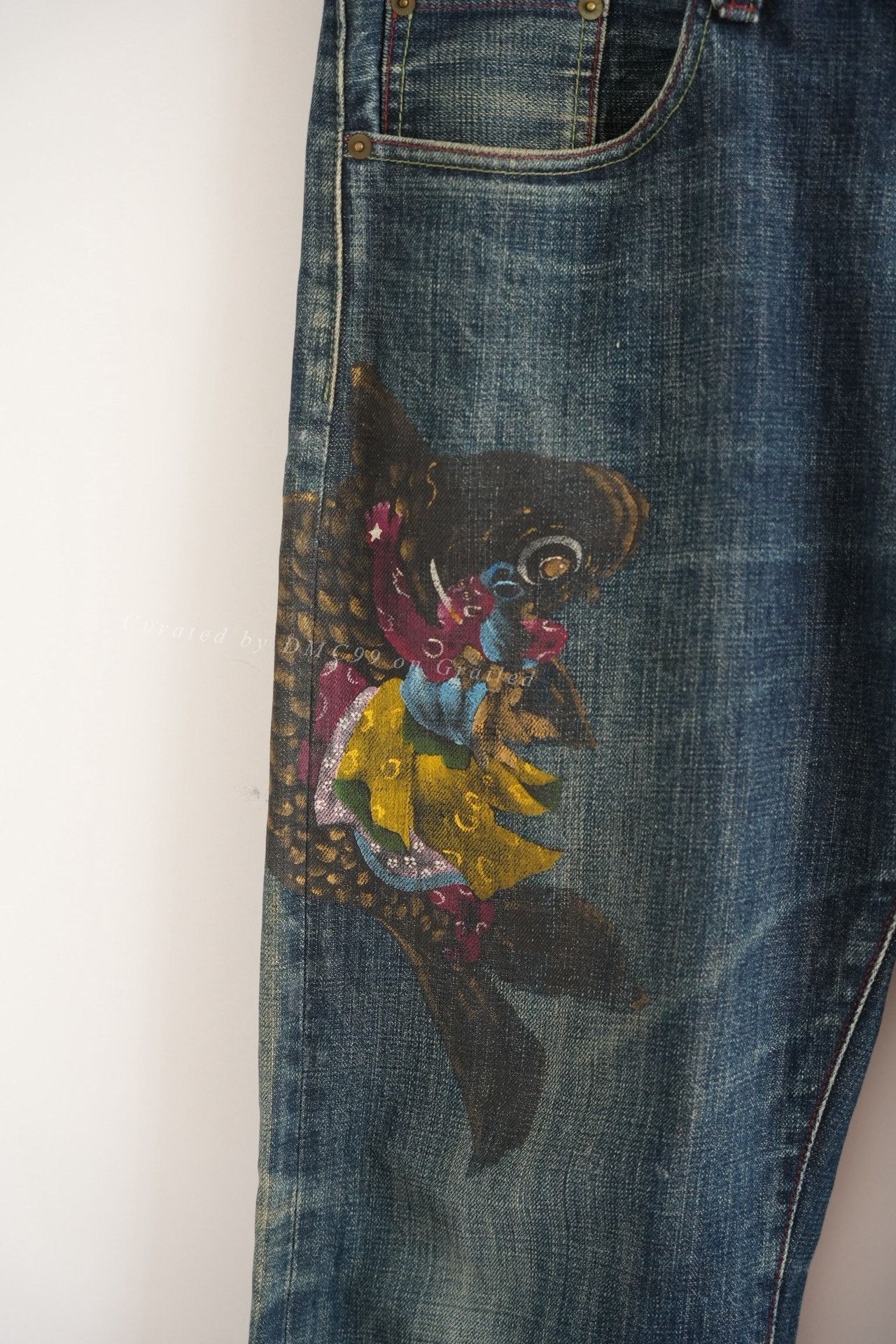 Other ZEN Kyoto Yuzen Koi Hand-Painted Jeans Size US 34 / EU 50 - 3 Thumbnail