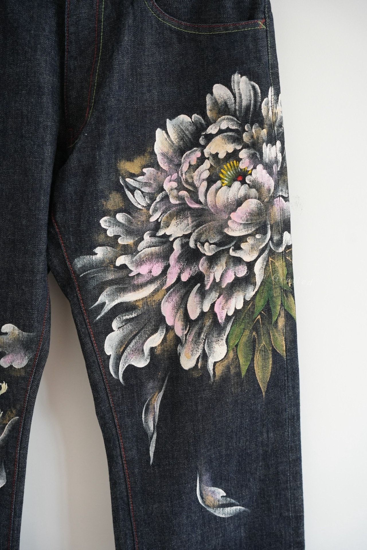Other ZEN Kyoto Yuzen Peony Hand-painted Jeans Size US 32 / EU 48 - 3 Thumbnail