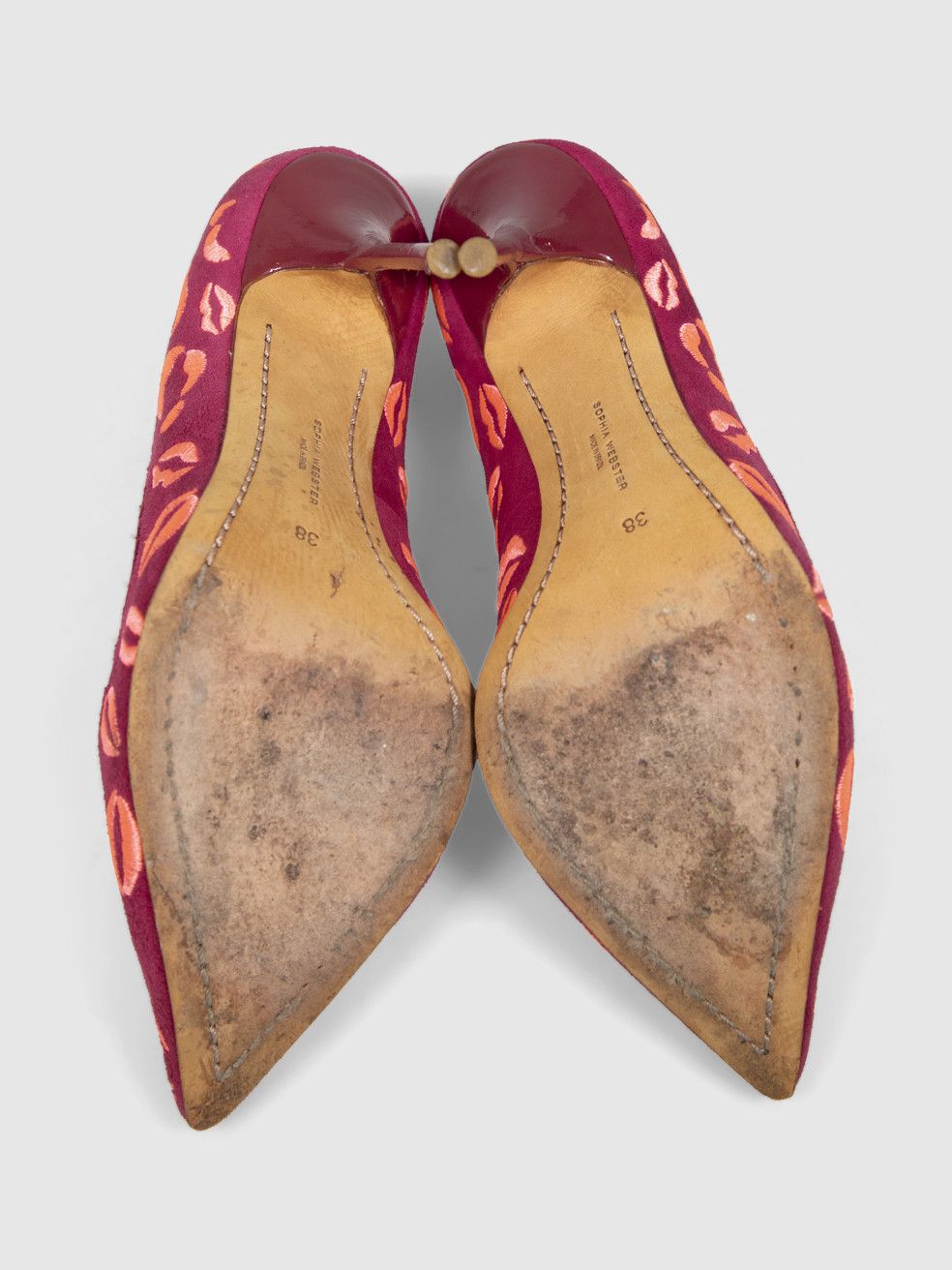 Sophia Webster Pink Suede Embroidered Lips Pumps Size US 8 / IT 38 - 4 Thumbnail