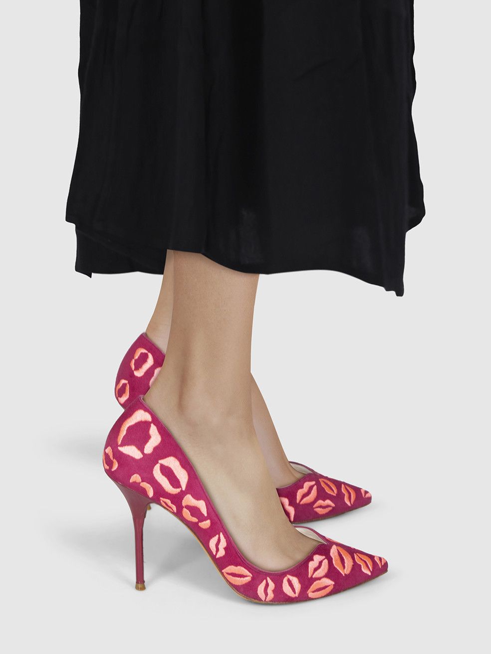 Sophia Webster Pink Suede Embroidered Lips Pumps Size US 8 / IT 38 - 2 Thumbnail