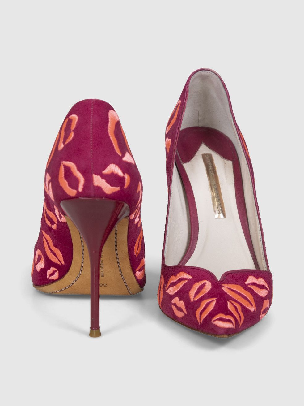 Sophia Webster Pink Suede Embroidered Lips Pumps Size US 8 / IT 38 - 3 Thumbnail