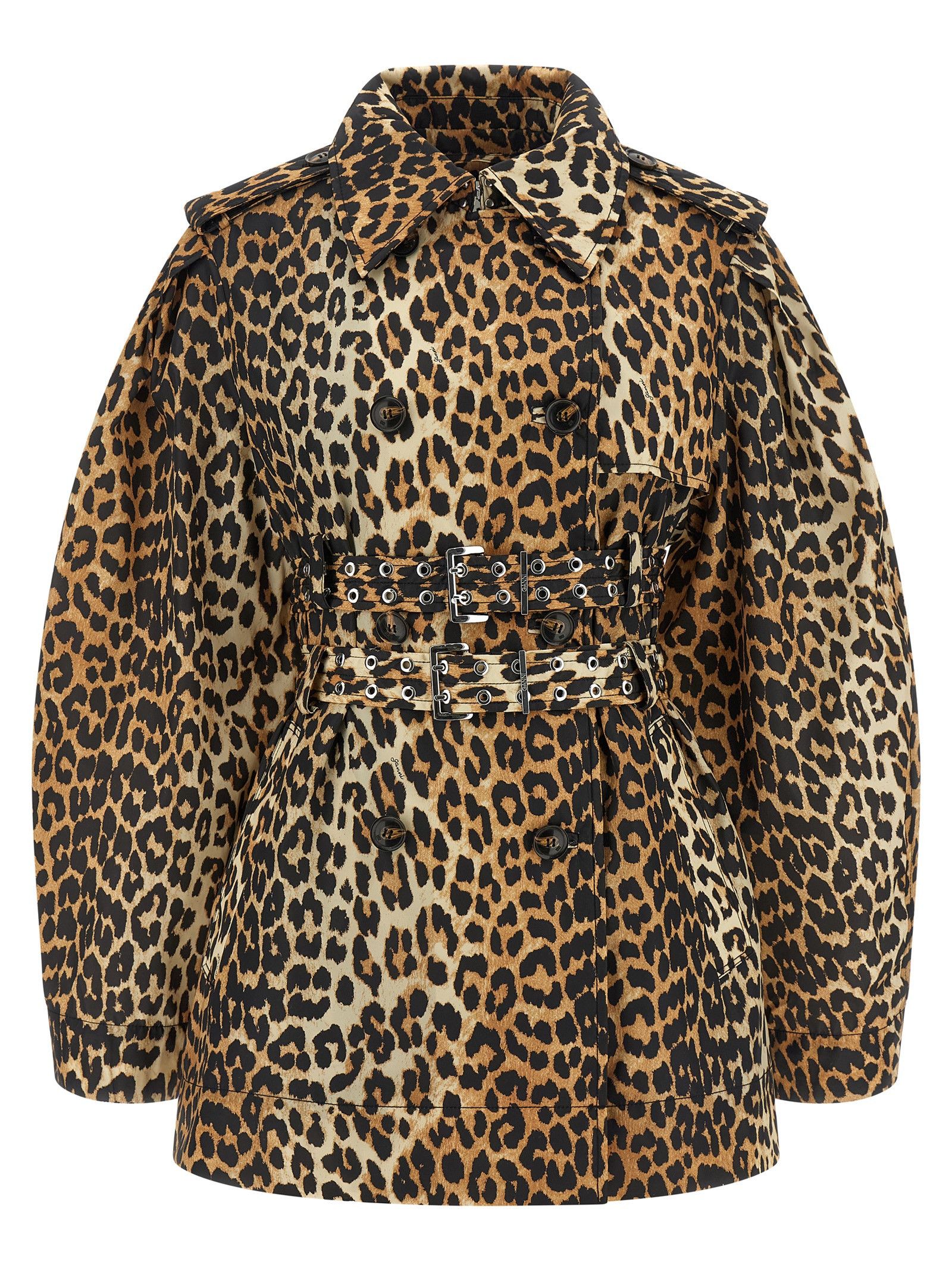 Ganni 'Leopard Duchesse Nylon Short' Trench Coat Size XS / US 0-2 / IT 36-38 - 2 Thumbnail